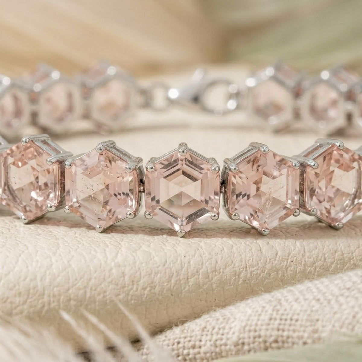 Lab-Grown Morganite Hexagon Cut Tennis Bracelet in 925 Sterling Silver For Women Gift