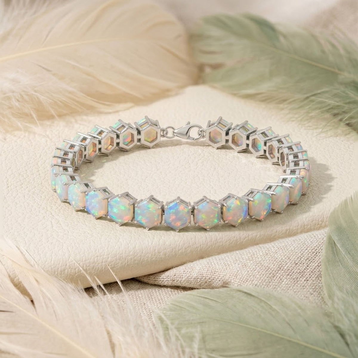 Natural Opal Hexagon Cut Tennis Bracelet in 925 Sterling Silver For Women Gift