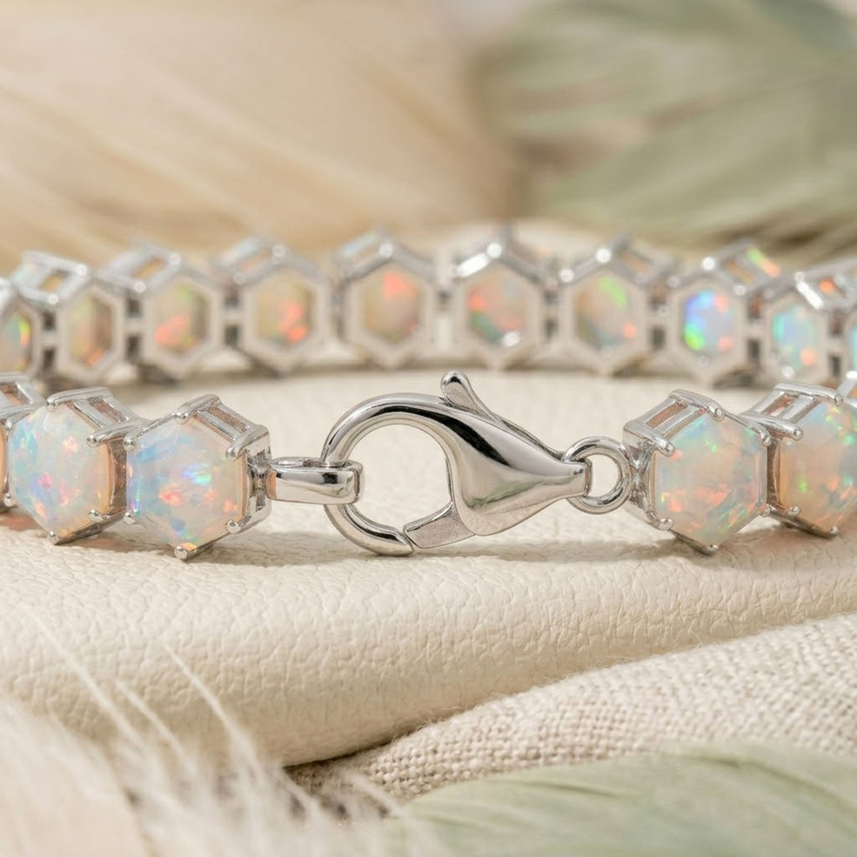 Natural Opal Hexagon Cut Tennis Bracelet in 925 Sterling Silver For Women Gift
