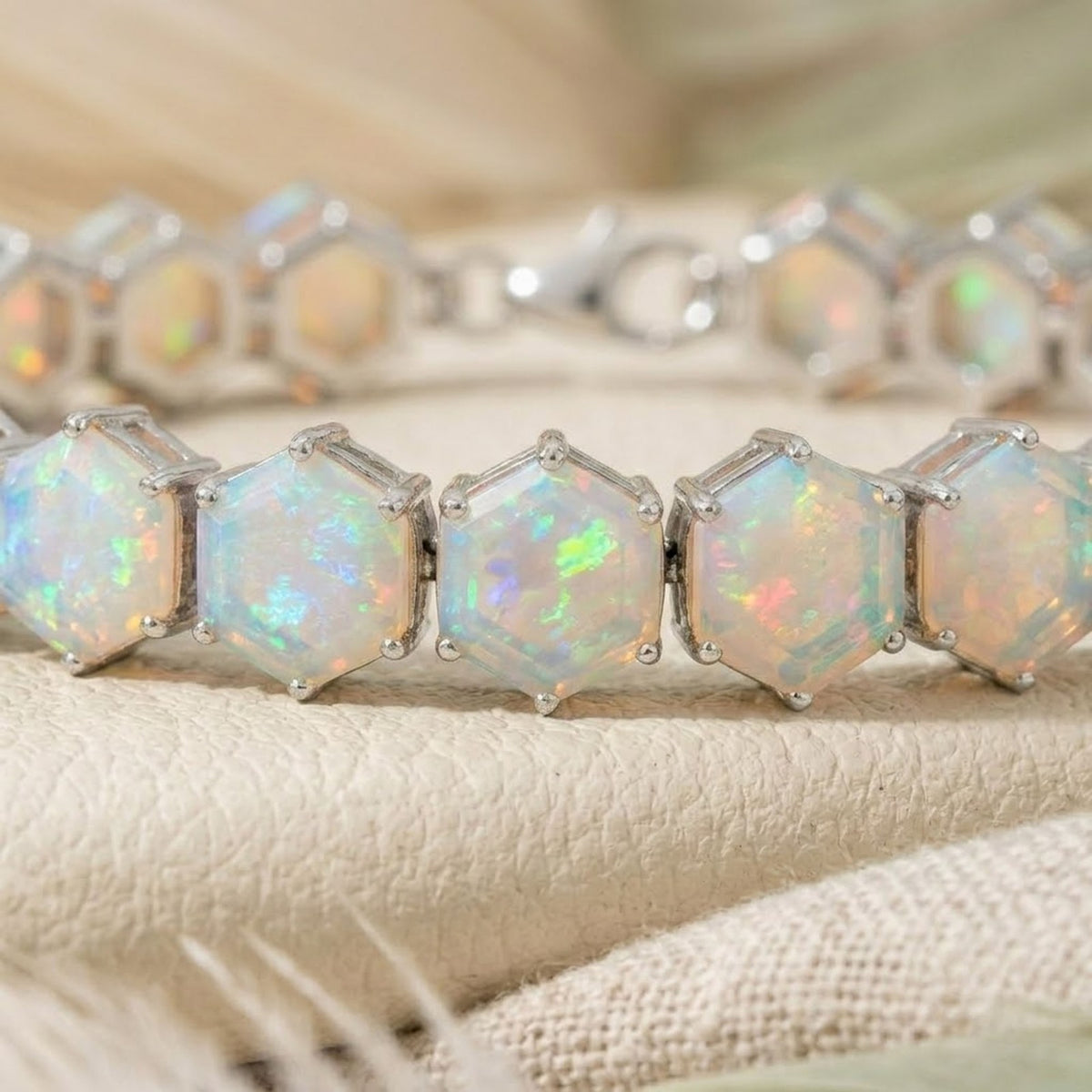 Natural Opal Hexagon Cut Tennis Bracelet in 925 Sterling Silver For Women Gift