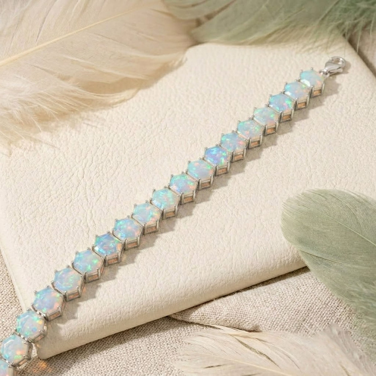 Natural Opal Hexagon Cut Tennis Bracelet in 925 Sterling Silver For Women Gift