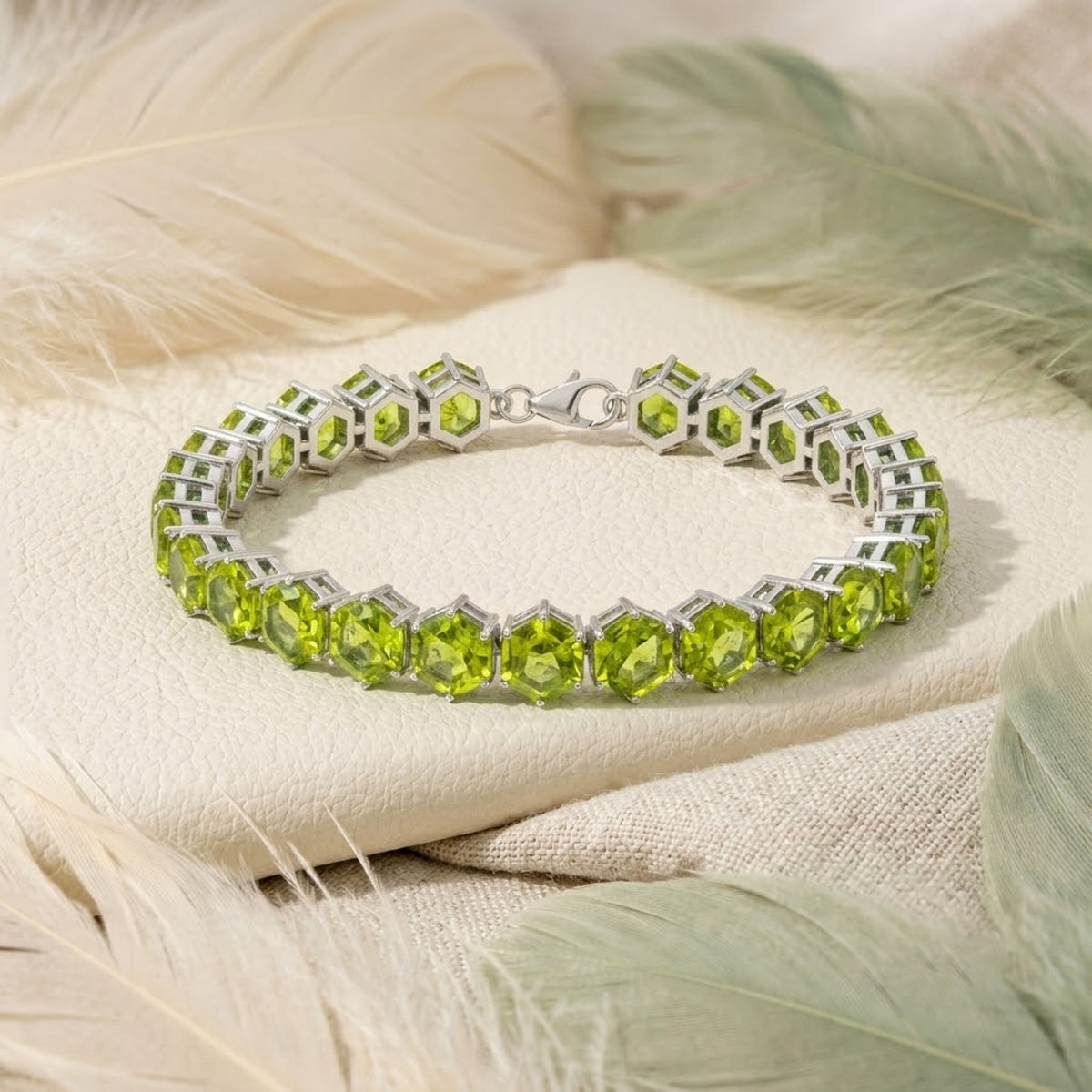 Natural Peridot Hexagon Cut Tennis Bracelet in 925 Sterling Silver For Women Gift