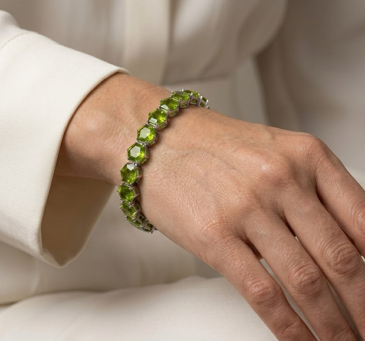 Natural Peridot Hexagon Cut Tennis Bracelet in 925 Sterling Silver For Women Gift