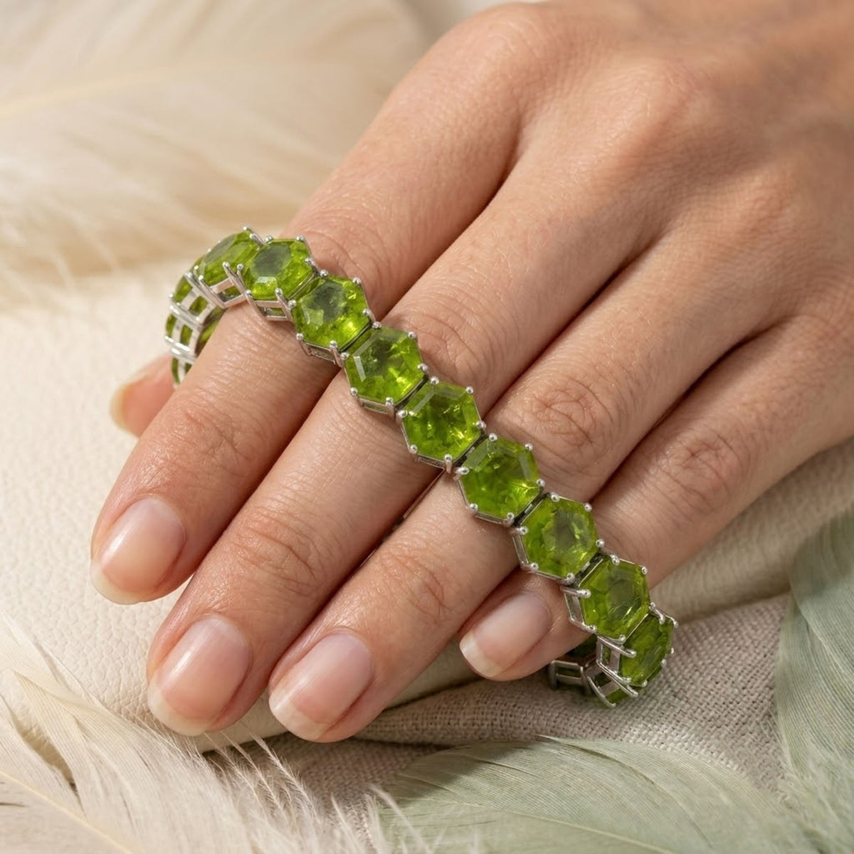 Natural Peridot Hexagon Cut Tennis Bracelet in 925 Sterling Silver For Women Gift