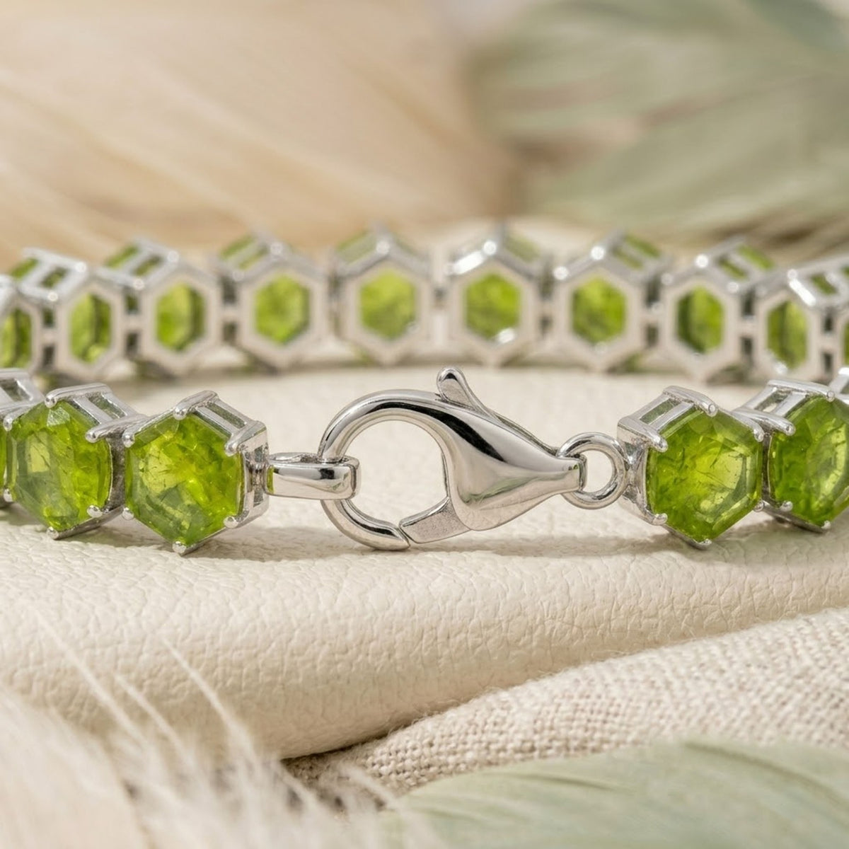 Natural Peridot Hexagon Cut Tennis Bracelet in 925 Sterling Silver For Women Gift