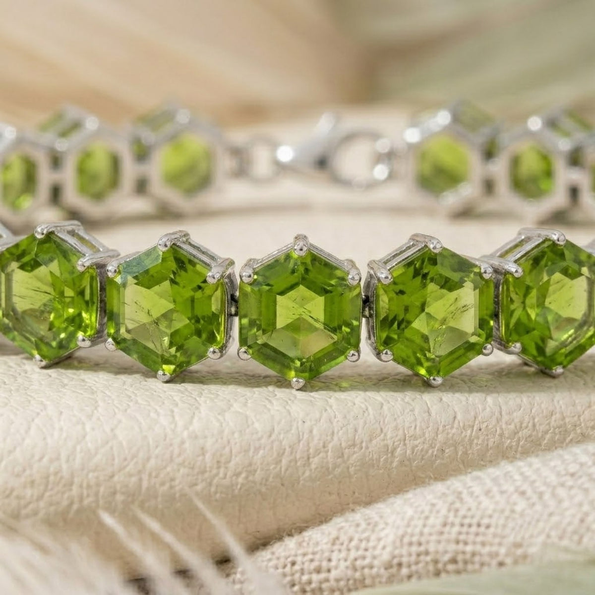Natural Peridot Hexagon Cut Tennis Bracelet in 925 Sterling Silver For Women Gift
