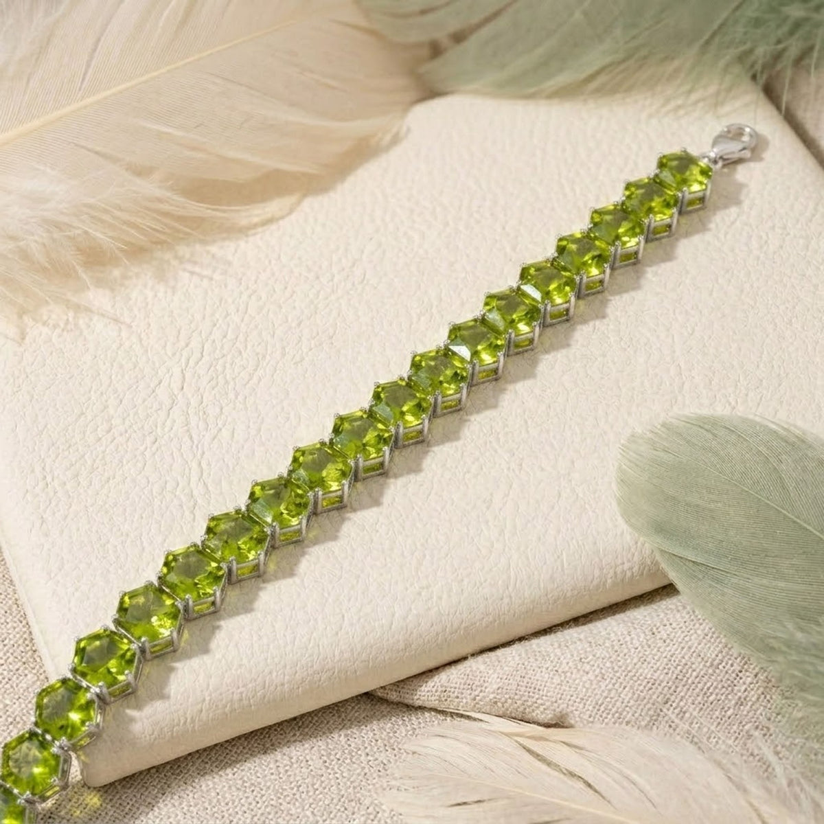 Natural Peridot Hexagon Cut Tennis Bracelet in 925 Sterling Silver For Women Gift