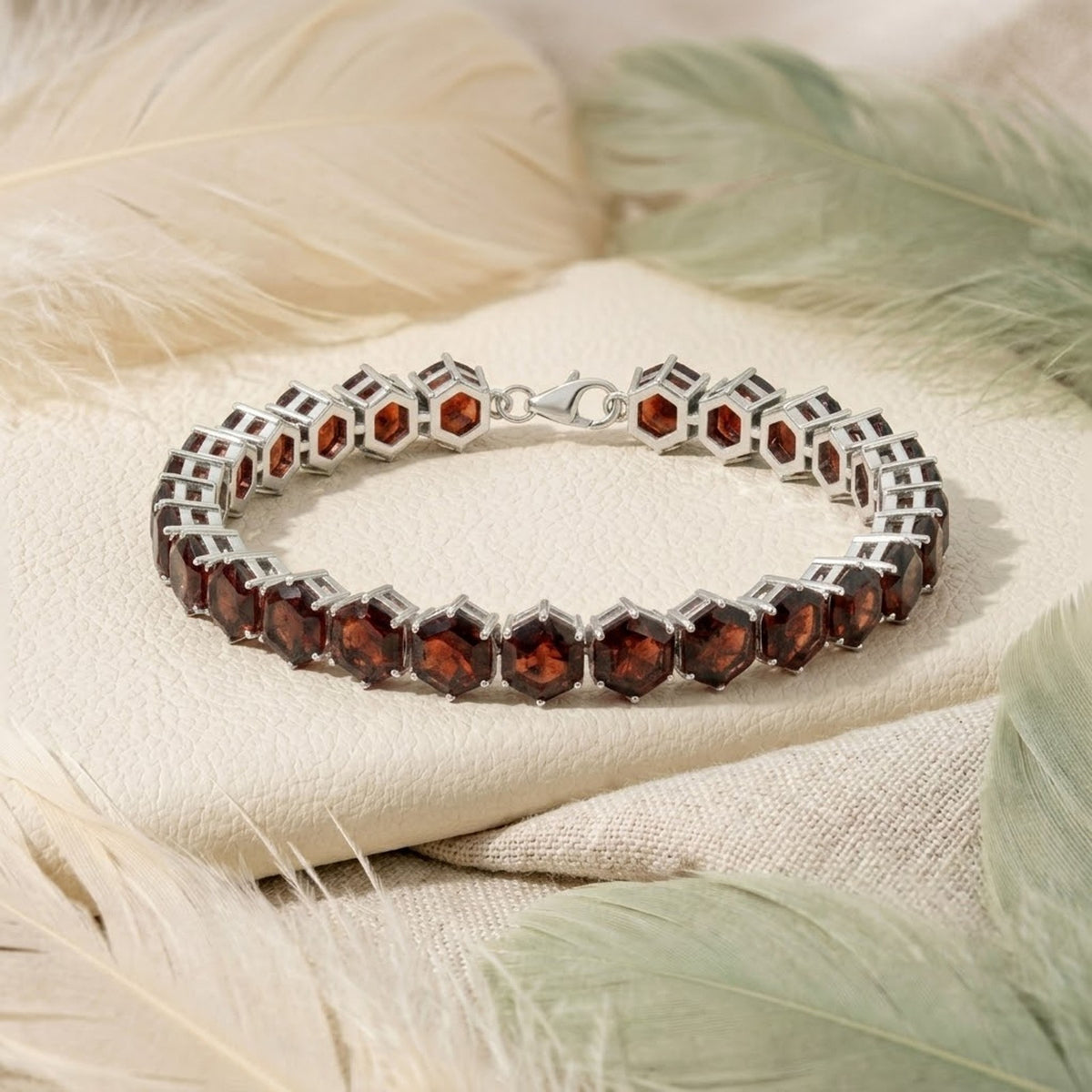 Natural Garnet Hexagon Cut Tennis Bracelet in 925 Sterling Silver For Women Gift