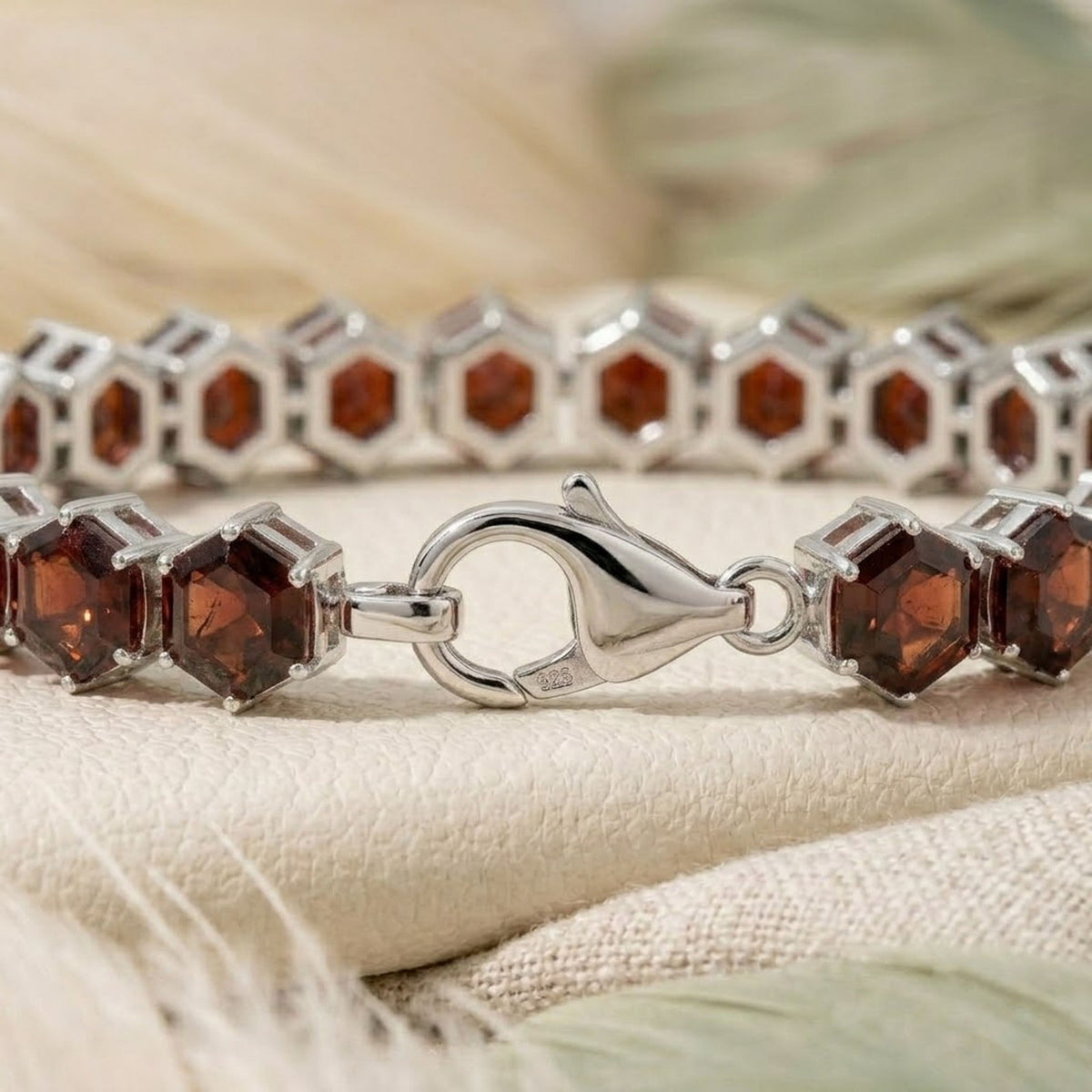 Natural Garnet Hexagon Cut Tennis Bracelet in 925 Sterling Silver For Women Gift