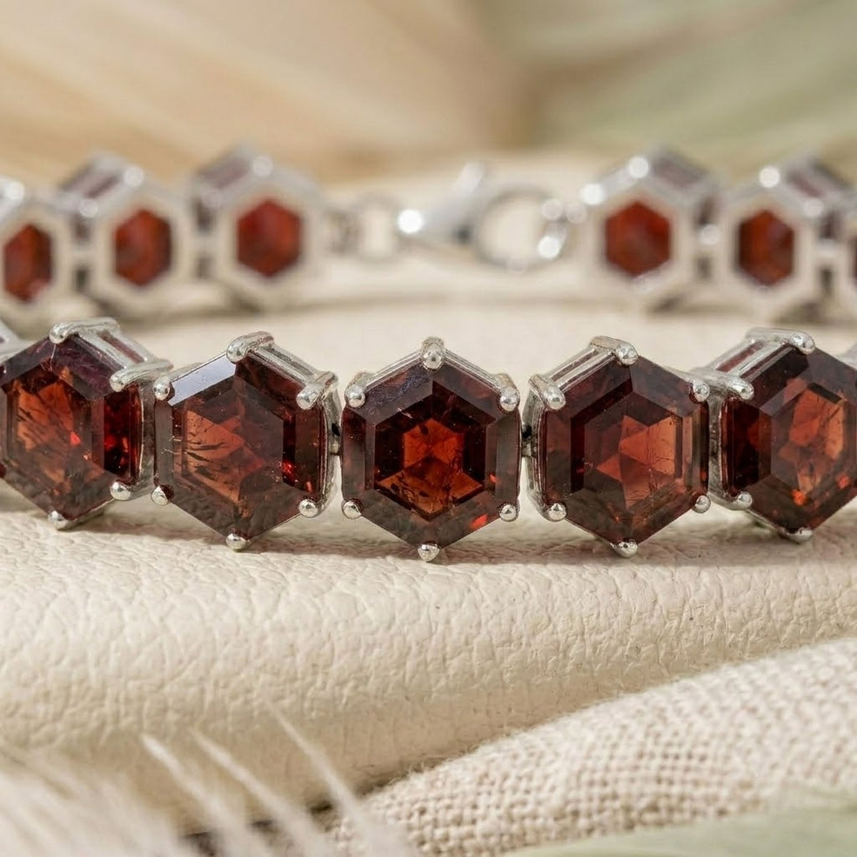 Natural Garnet Hexagon Cut Tennis Bracelet in 925 Sterling Silver For Women Gift