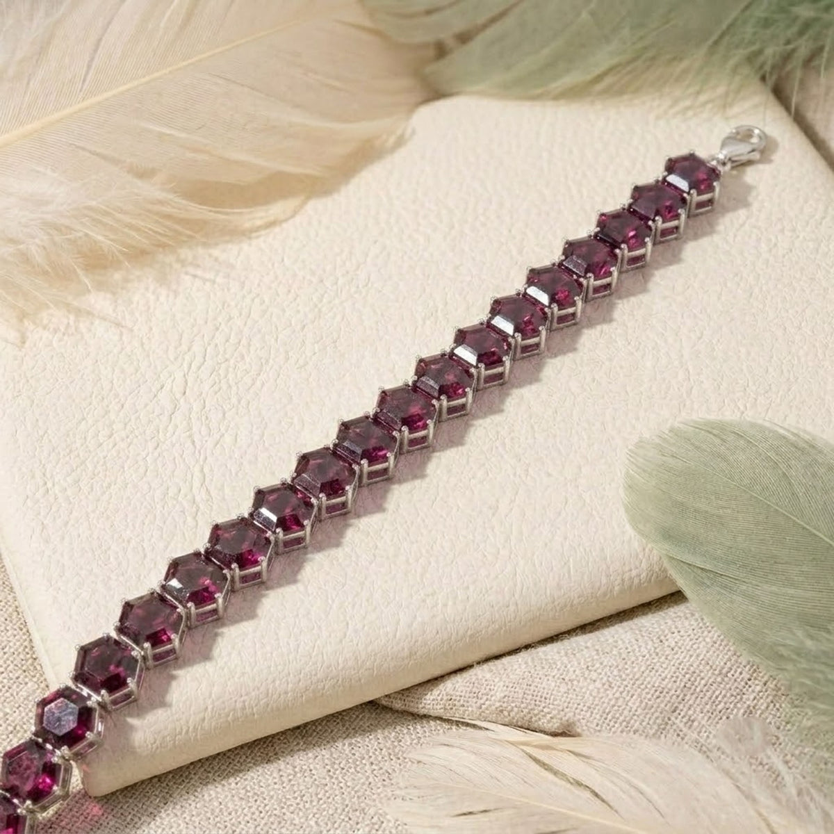 Natural Rhodolite Hexagone Cut Tennis Bracelet in 925 Sterling Silver For Women Gift