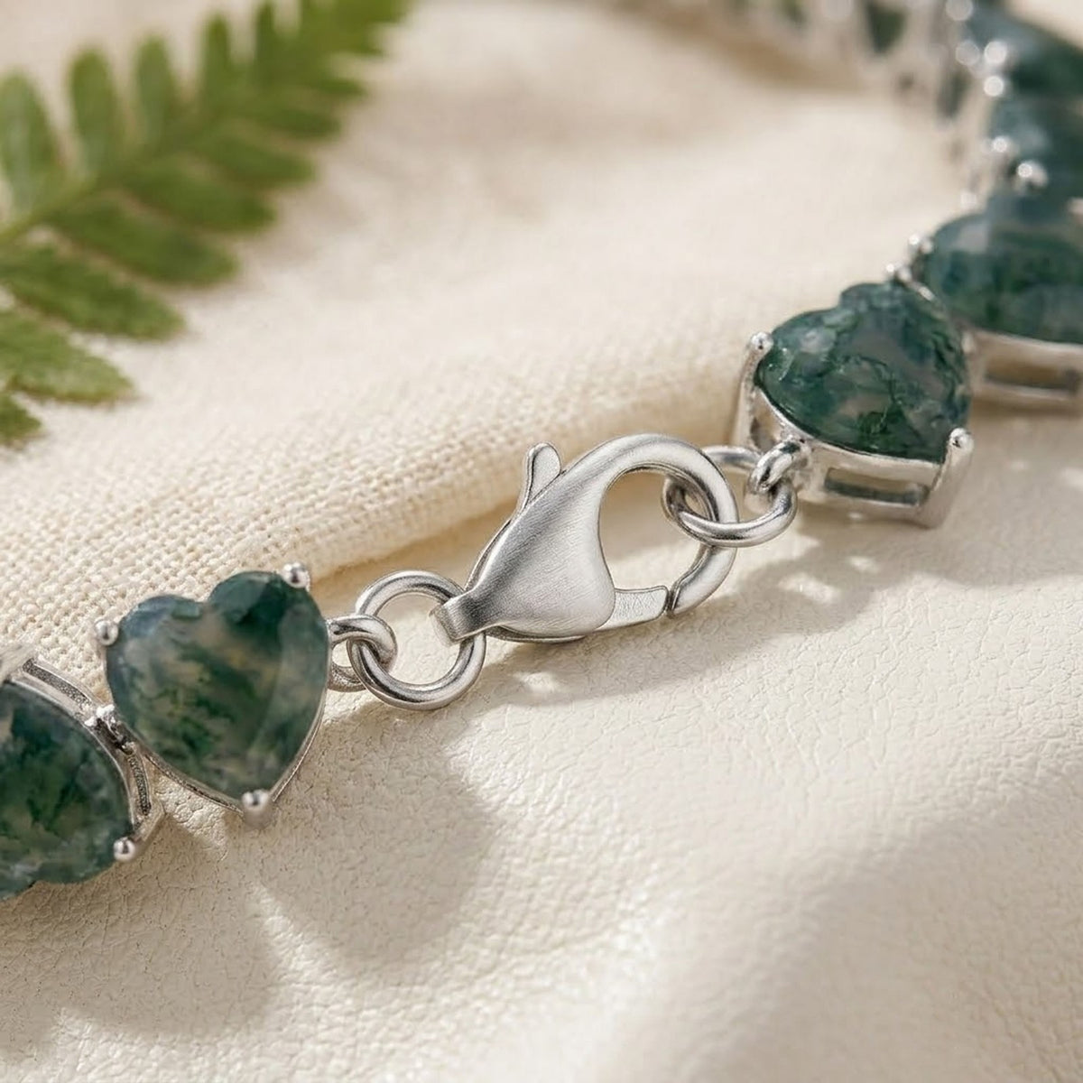 Natural Moss Agate Heart Cut Tennis Bracelet in 925 Sterling Silver For Women Gift