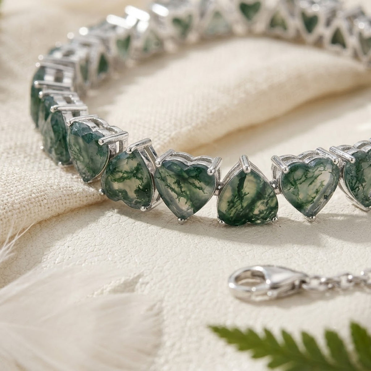 Natural Moss Agate Heart Cut Tennis Bracelet in 925 Sterling Silver For Women Gift