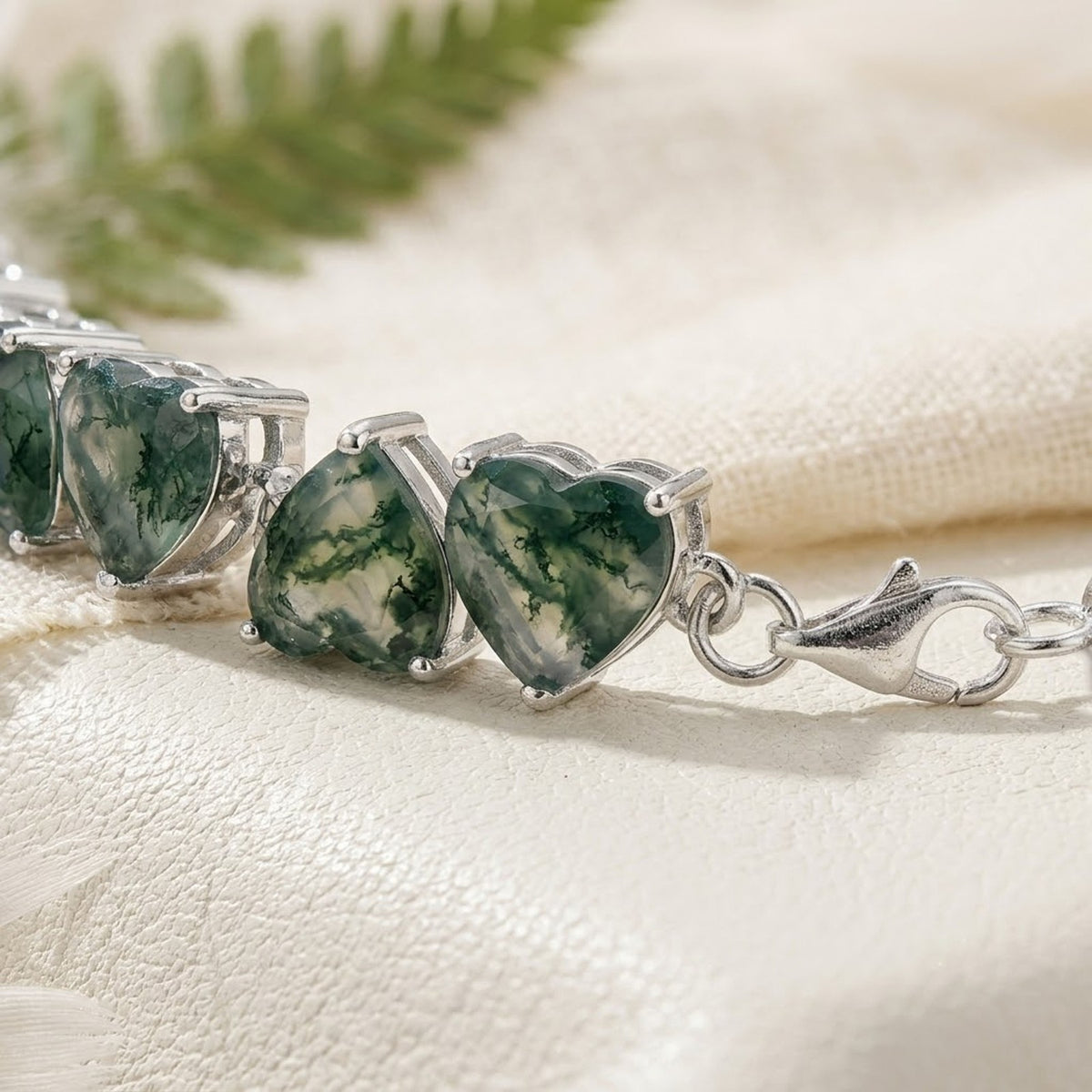 Natural Moss Agate Heart Cut Tennis Bracelet in 925 Sterling Silver For Women Gift