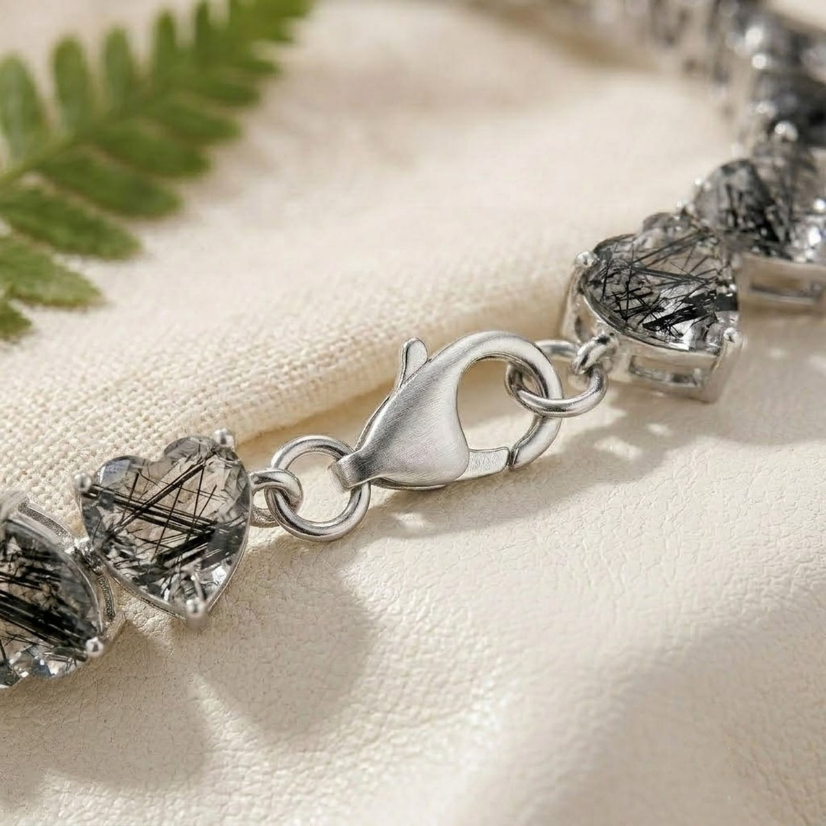 Natural Black Rutilated Quartz Heart Cut Tennis Bracelet in 925 Sterling Silver For Women Gift