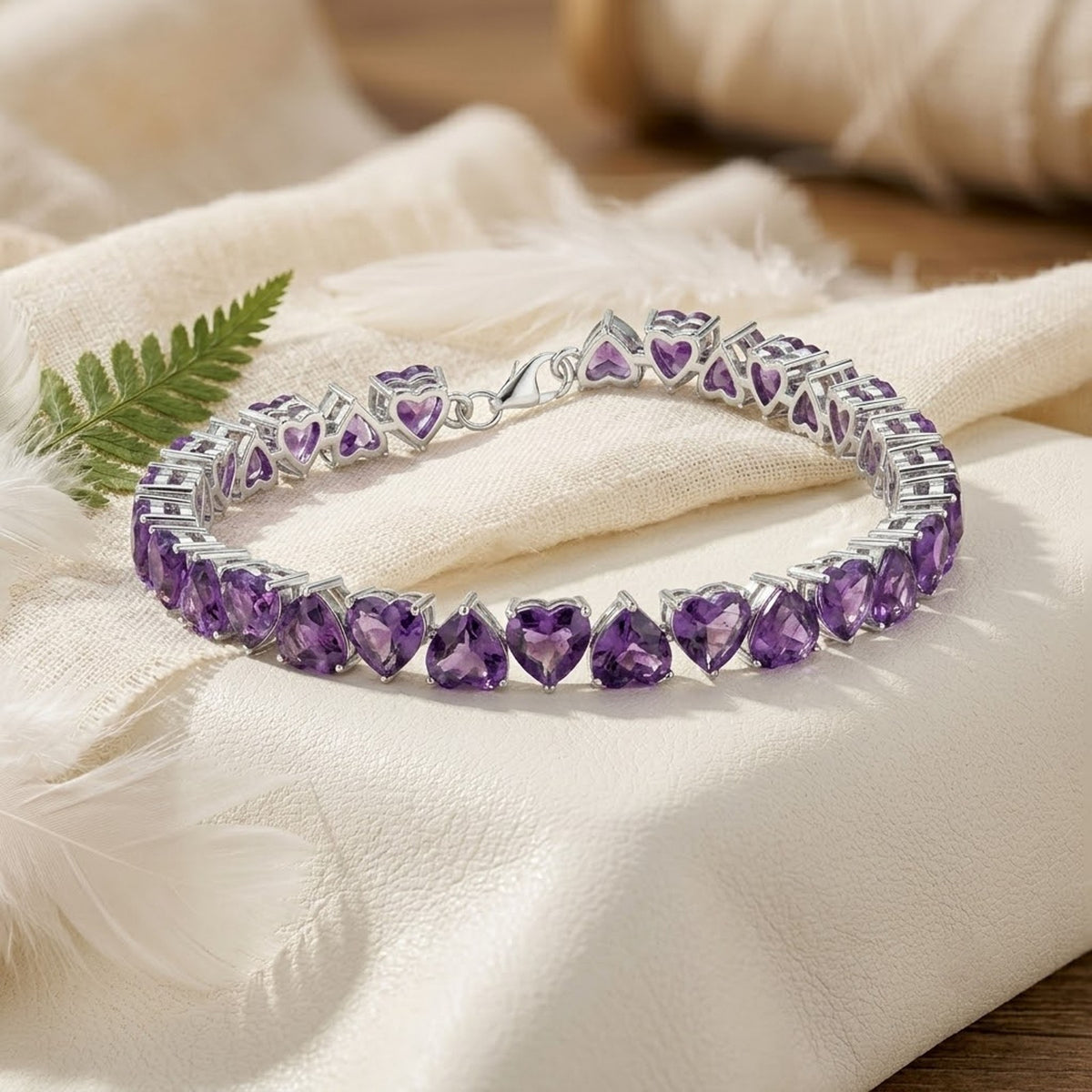 Natural Amethyst Heart Cut Tennis Bracelet in 925 Sterling Silver For Women Gift