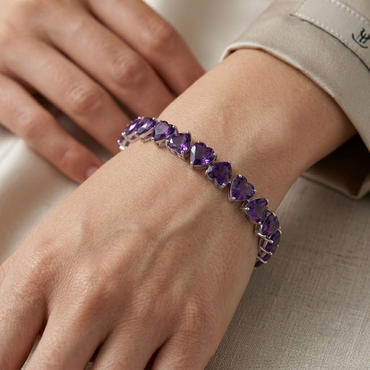 Natural Amethyst Heart Cut Tennis Bracelet in 925 Sterling Silver For Women Gift