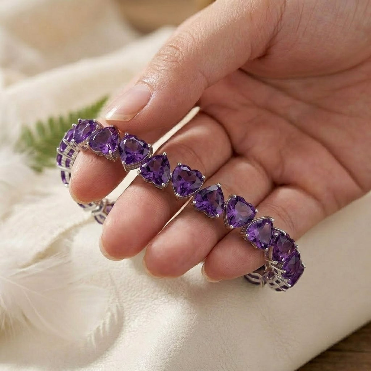 Natural Amethyst Heart Cut Tennis Bracelet in 925 Sterling Silver For Women Gift