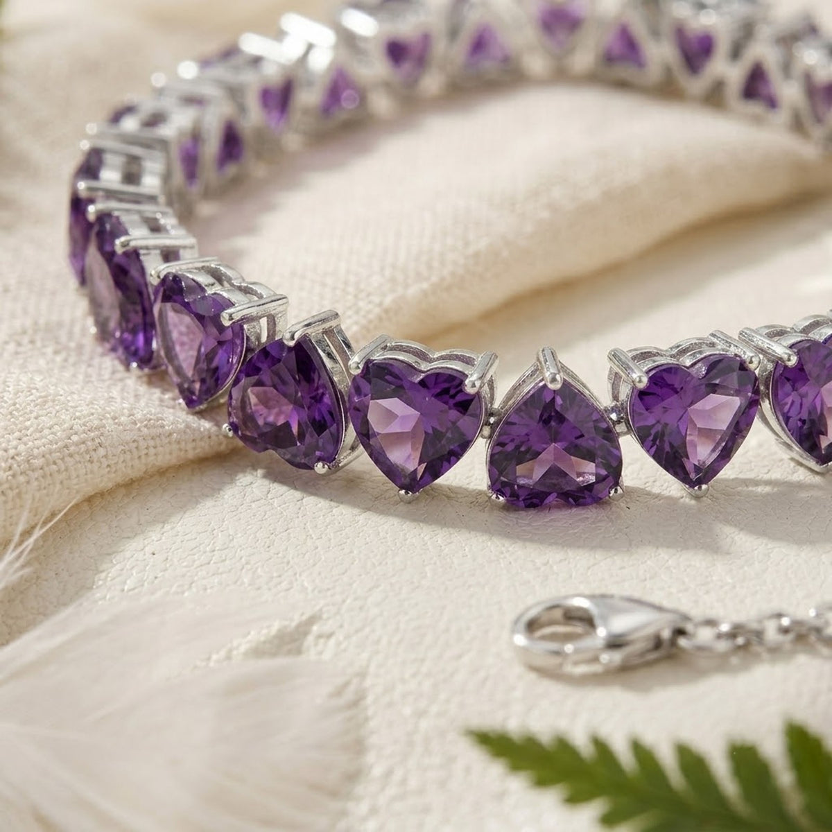 Natural Amethyst Heart Cut Tennis Bracelet in 925 Sterling Silver For Women Gift
