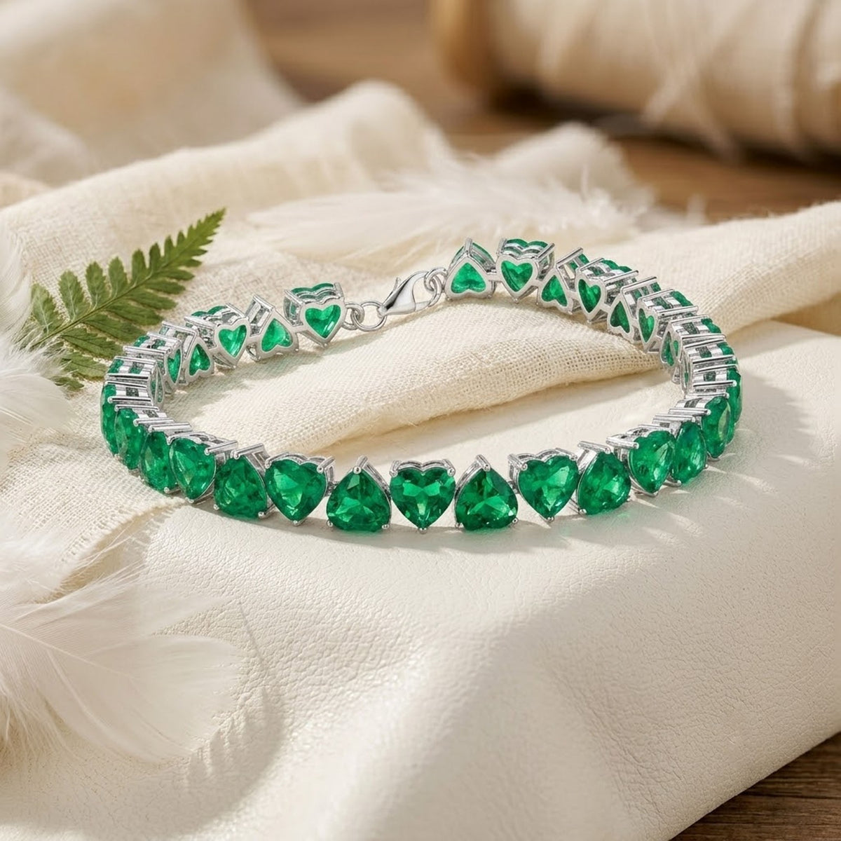 Lab-Grown Emerald Heart Cut Tennis Bracelet in 925 Sterling Silver For Women Gift