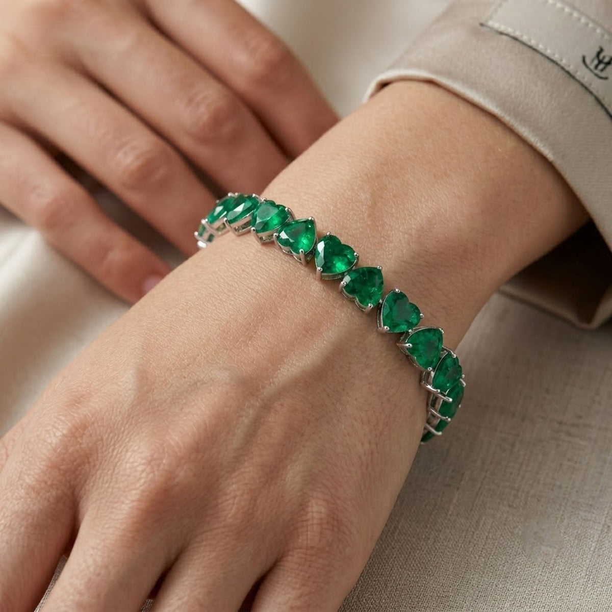 Lab-Grown Emerald Heart Cut Tennis Bracelet in 925 Sterling Silver For Women Gift