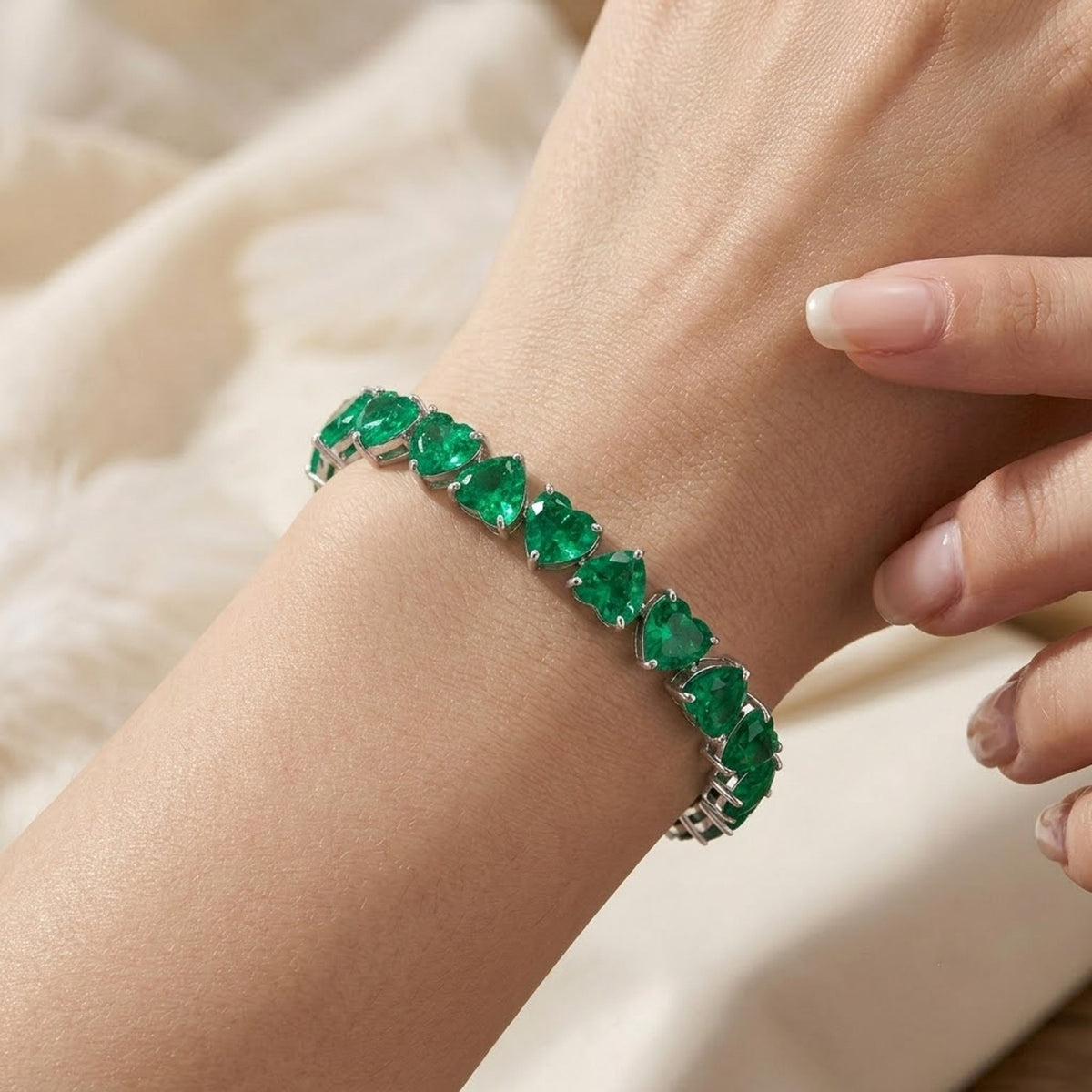 Lab-Grown Emerald Heart Cut Tennis Bracelet in 925 Sterling Silver For Women Gift