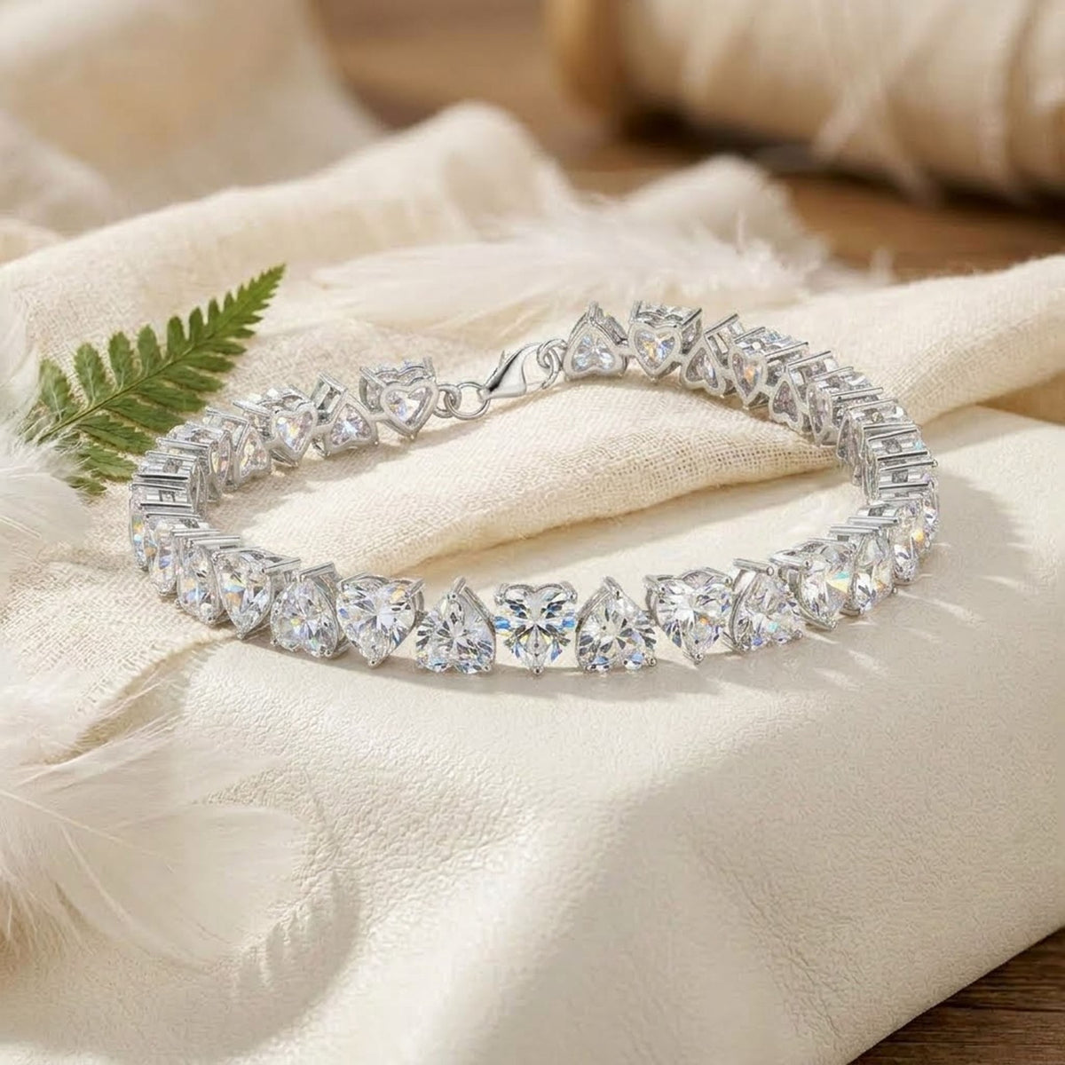 Natural Moissanite Heart Cut Tennis Bracelet In 925 Sterling Silver Women Gift