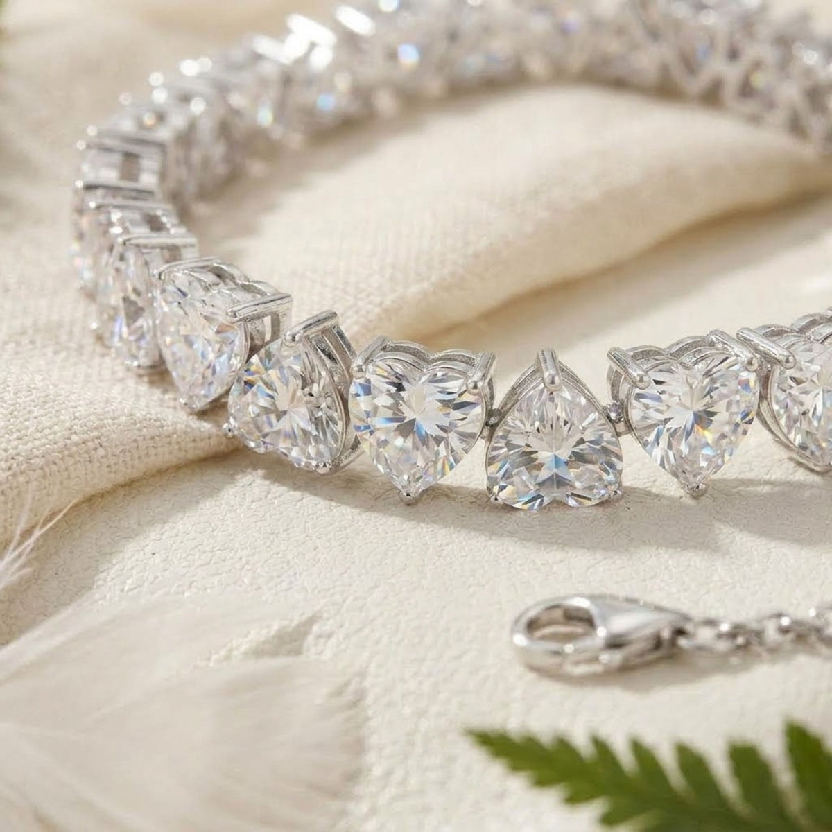Natural Moissanite Heart Cut Tennis Bracelet In 925 Sterling Silver Women Gift