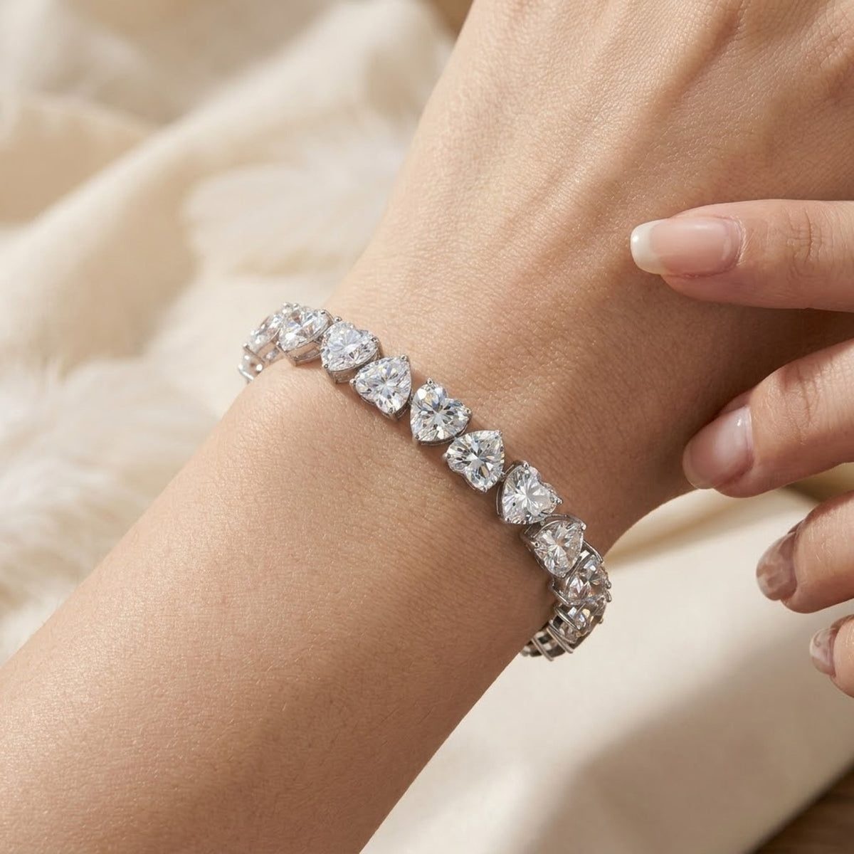 Natural Moissanite Heart Cut Tennis Bracelet In 925 Sterling Silver Women Gift