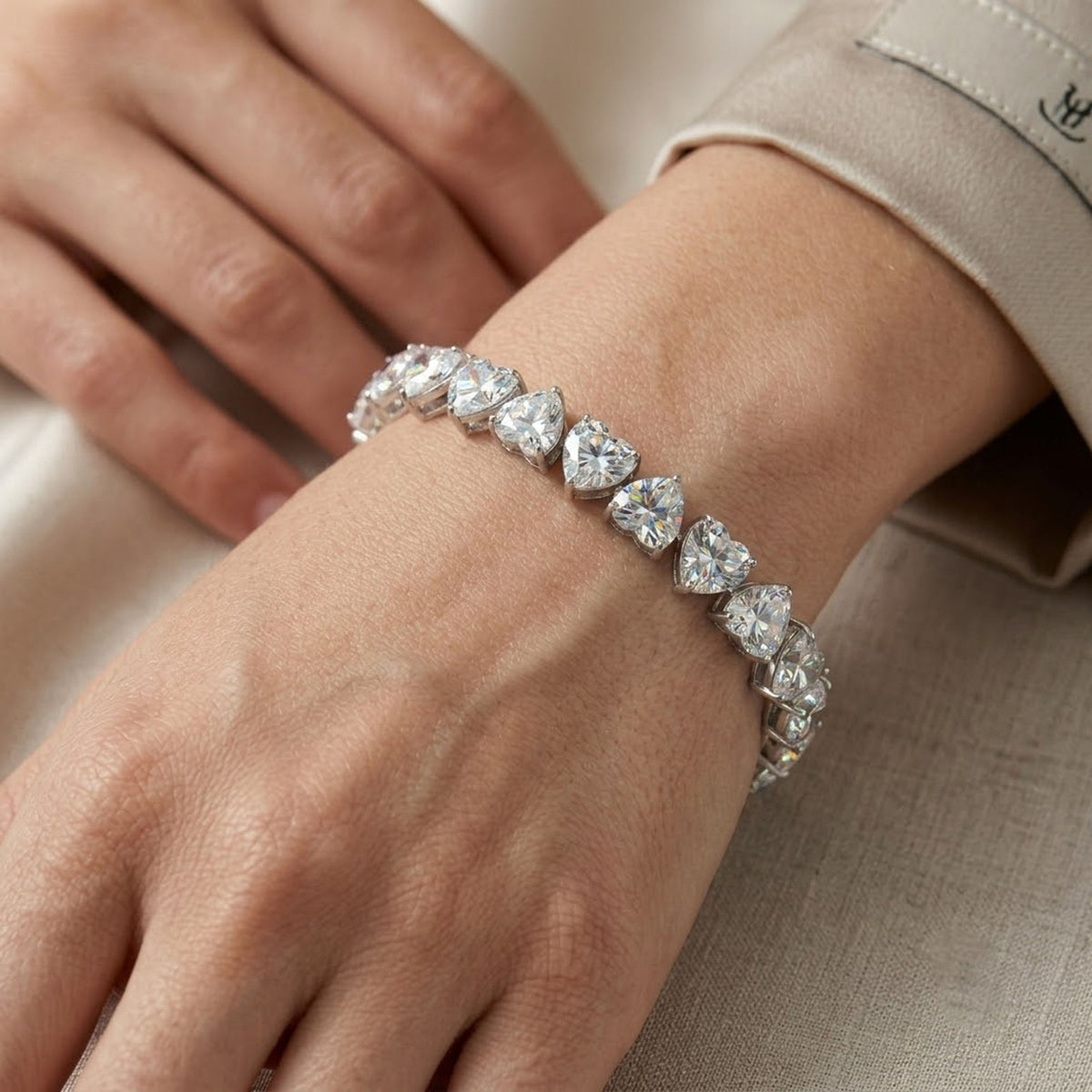 Natural Moissanite Heart Cut Tennis Bracelet In 925 Sterling Silver Women Gift