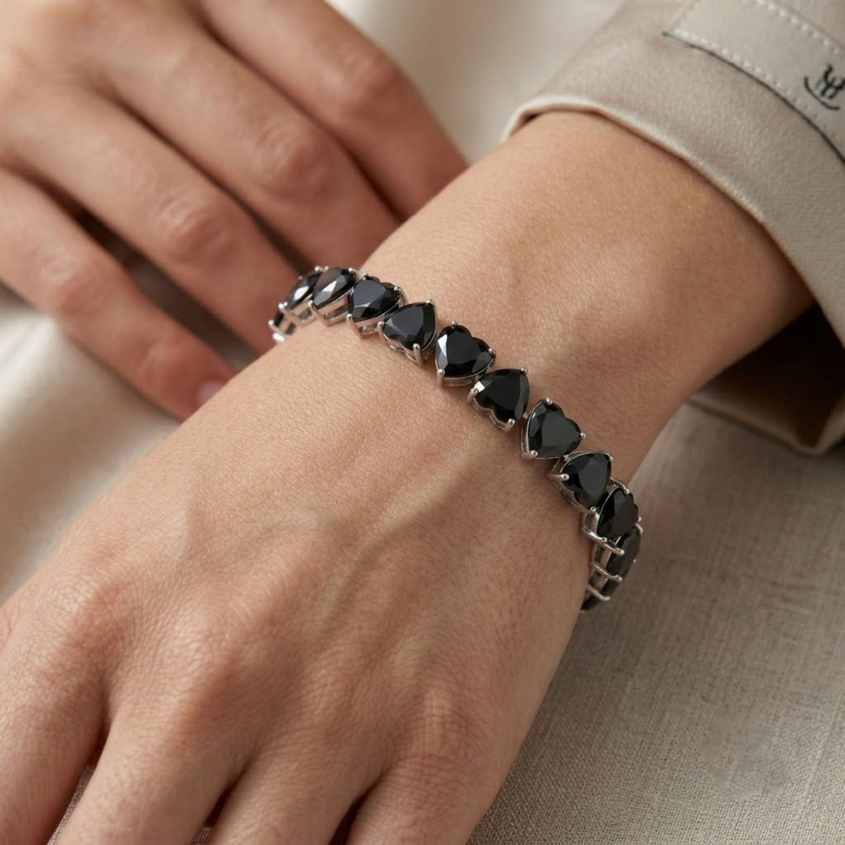 Natural Black Spinel Heart Cut Tennis Bracelet in 925 Sterling Silver For Women Gift