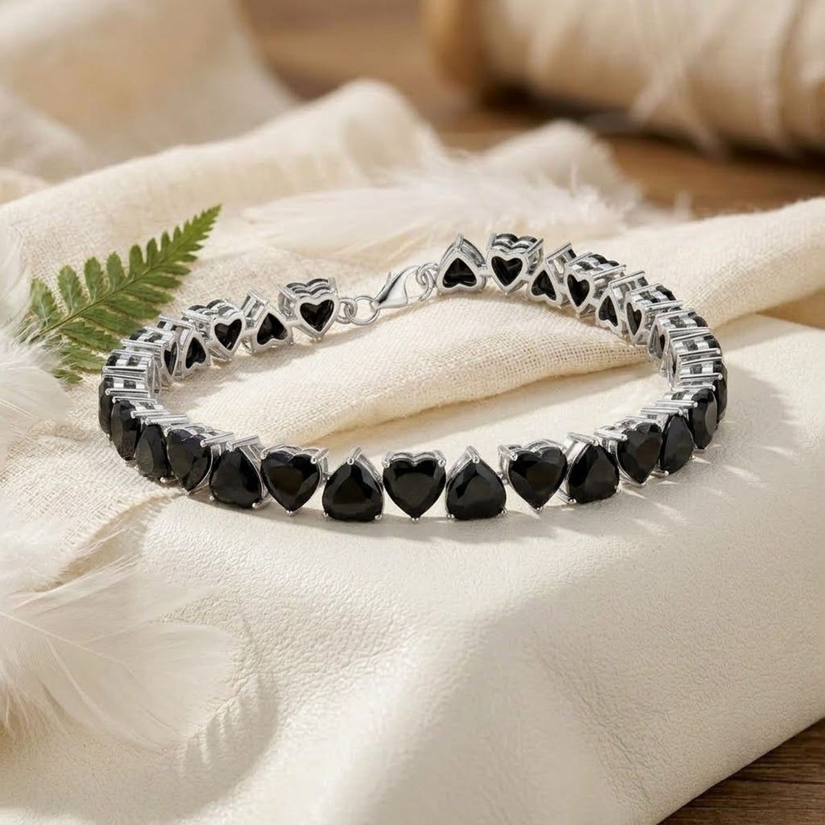 Natural Black Spinel Heart Cut Tennis Bracelet in 925 Sterling Silver For Women Gift
