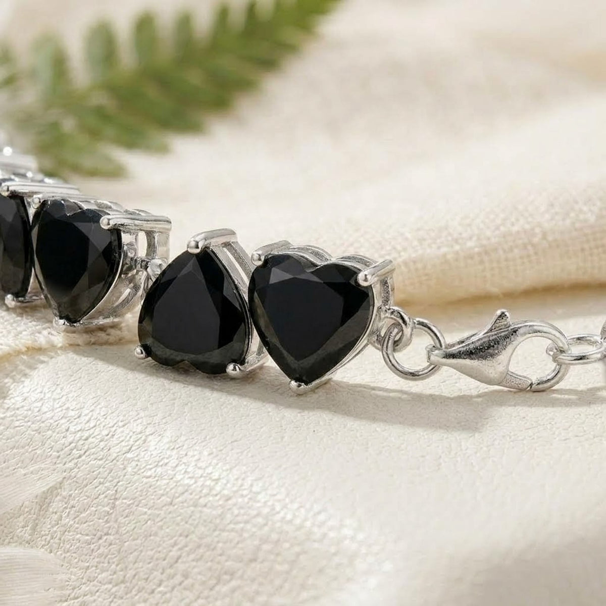 Natural Black Spinel Heart Cut Tennis Bracelet in 925 Sterling Silver For Women Gift