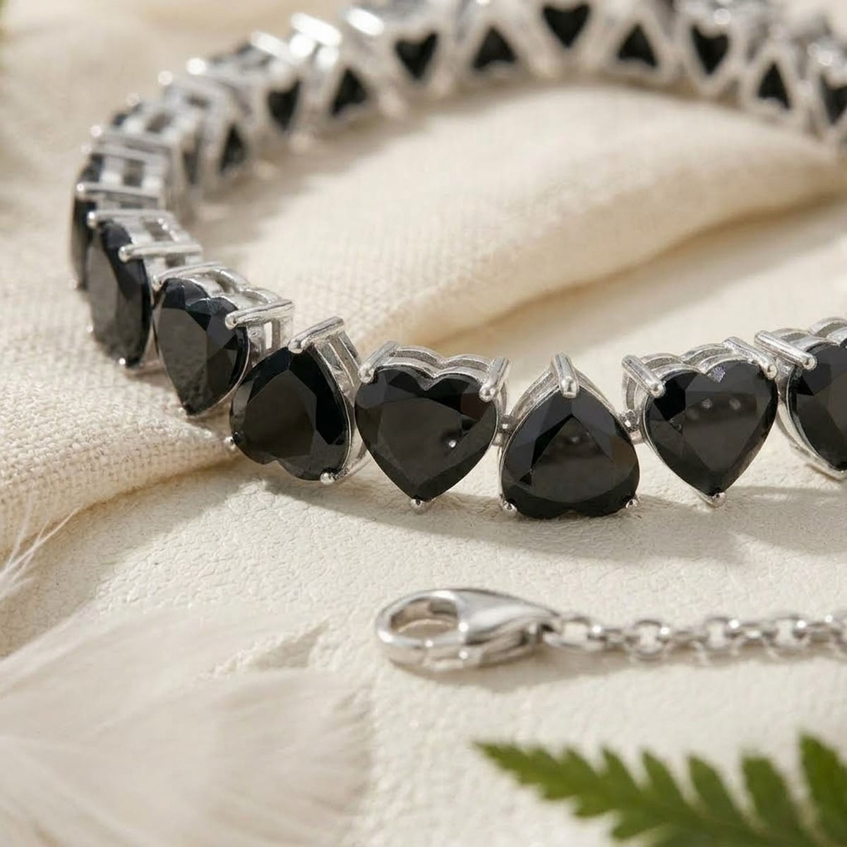 Natural Black Spinel Heart Cut Tennis Bracelet in 925 Sterling Silver For Women Gift
