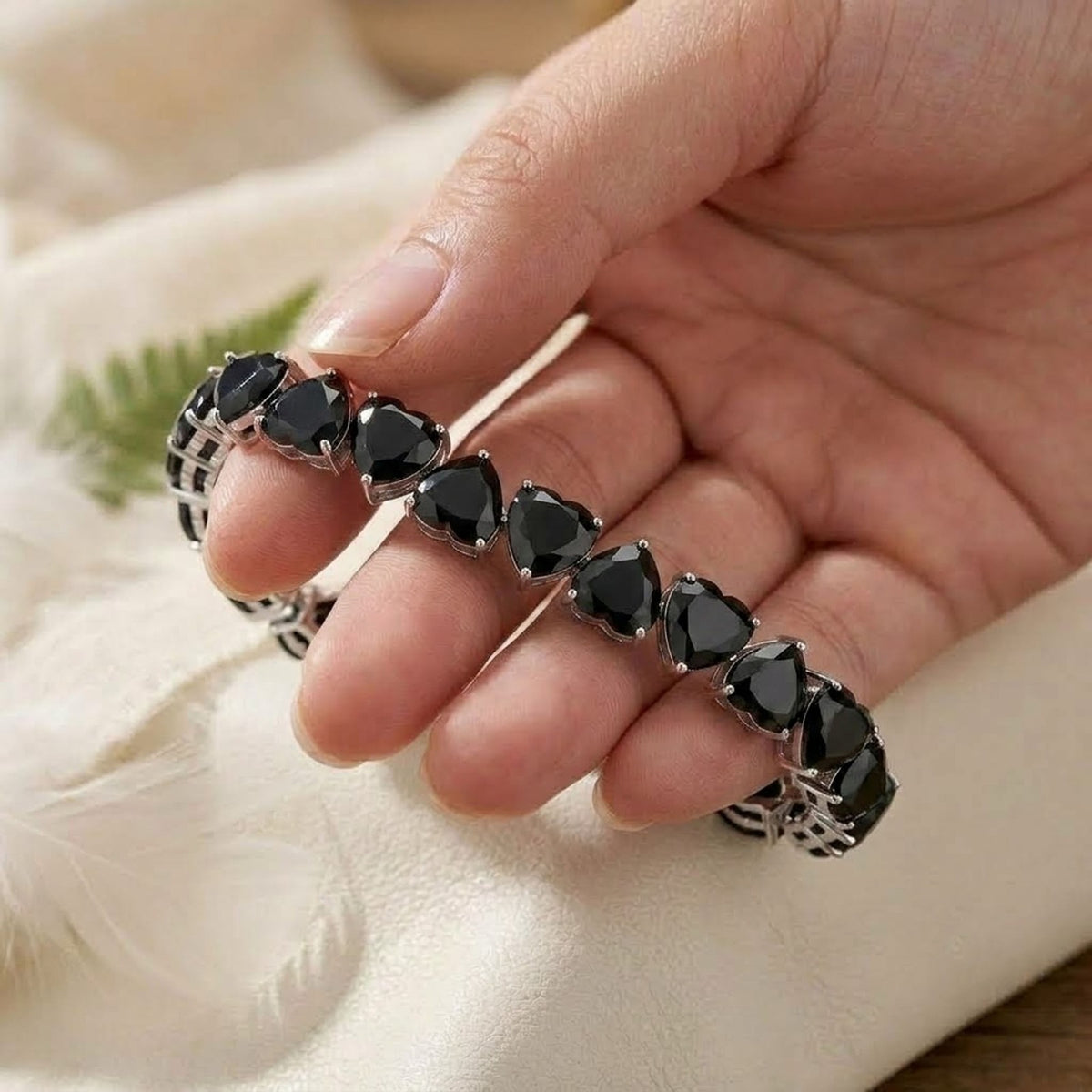 Natural Black Spinel Heart Cut Tennis Bracelet in 925 Sterling Silver For Women Gift