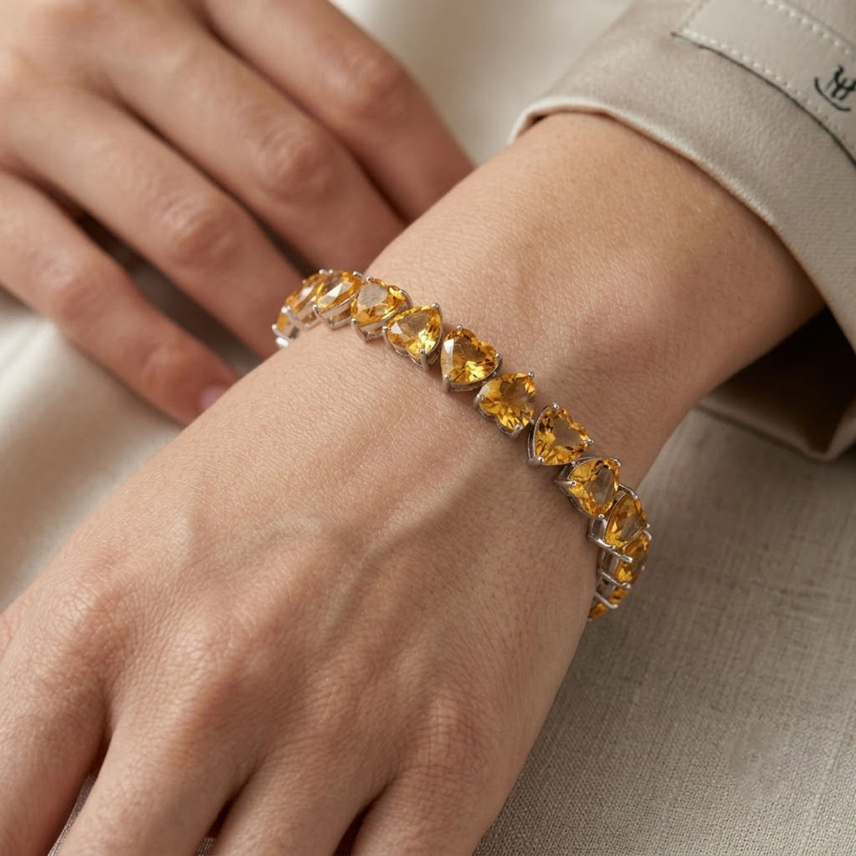 Natural Citrine Heart Cut Tennis Bracelet in 925 Sterling Silver Women