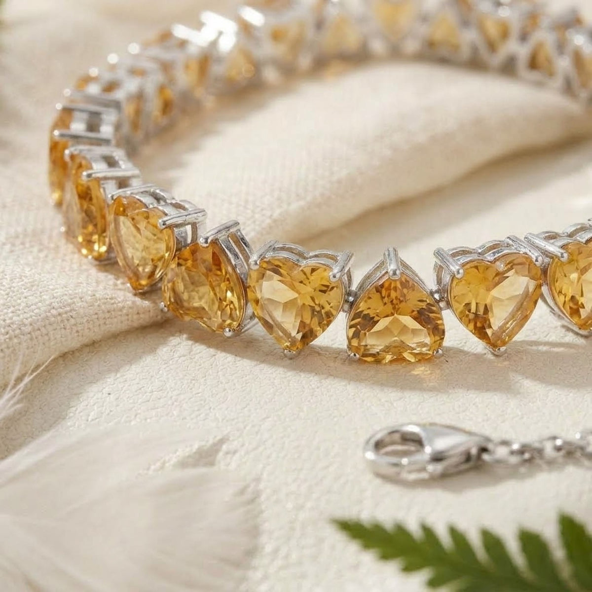 Natural Citrine Heart Cut Tennis Bracelet in 925 Sterling Silver Women