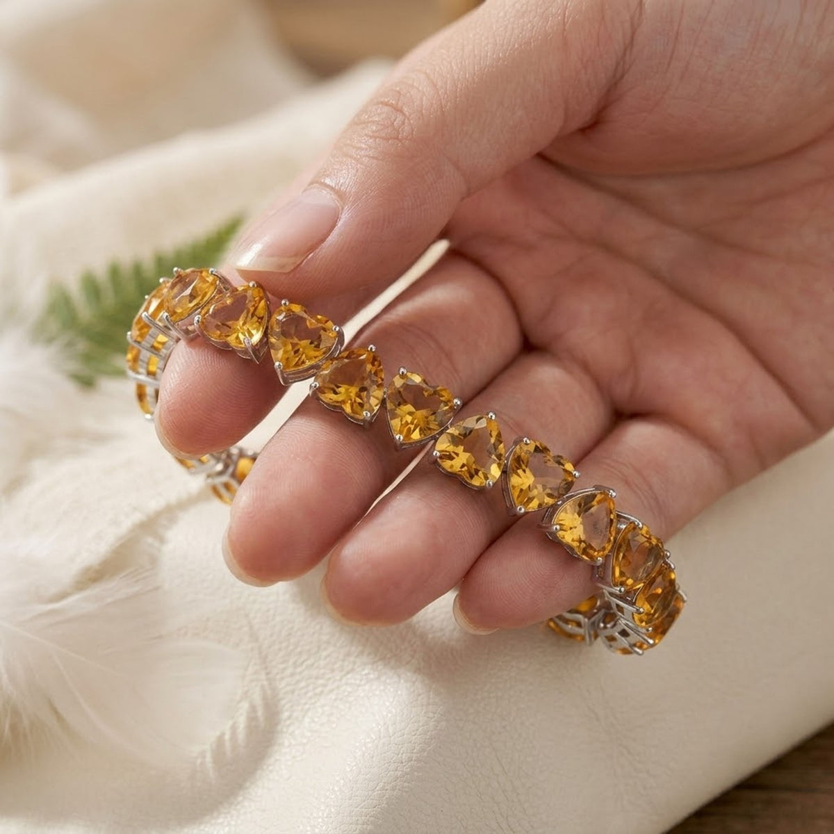 Natural Citrine Heart Cut Tennis Bracelet in 925 Sterling Silver Women