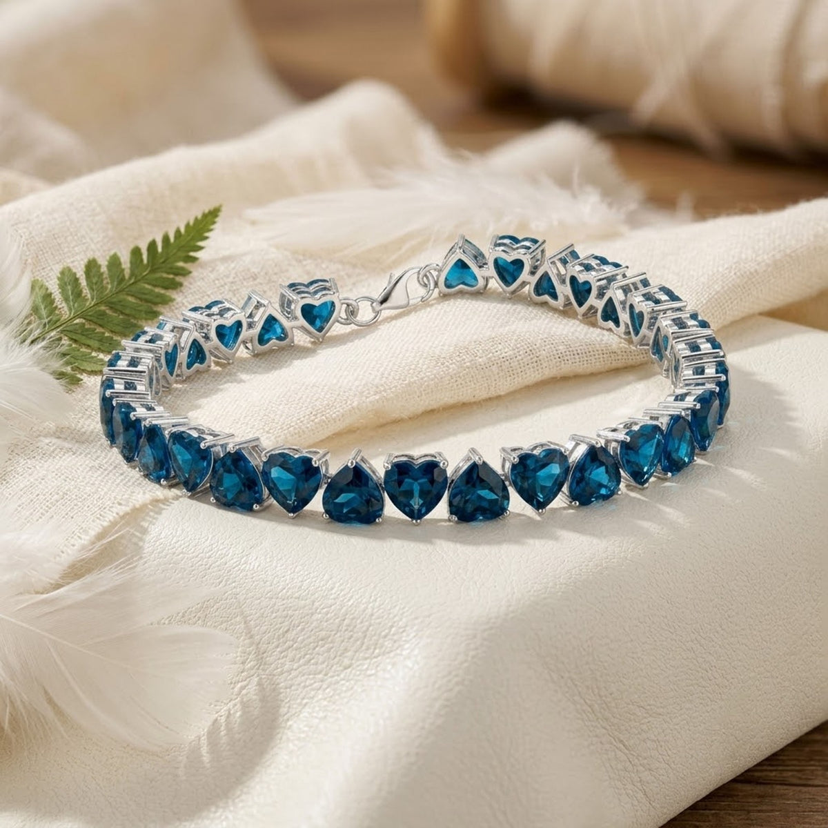 Natural London Blue Topaz Heart Cut Tennis Bracelet in 925 Sterling Silver Women