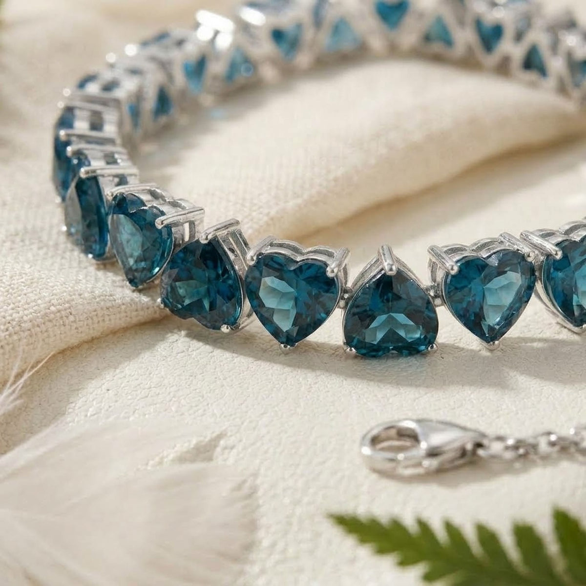 Natural London Blue Topaz Heart Cut Tennis Bracelet in 925 Sterling Silver Women
