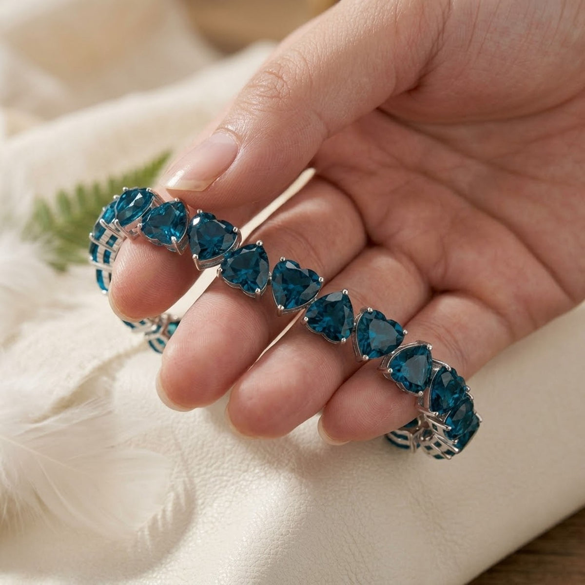 Natural London Blue Topaz Heart Cut Tennis Bracelet in 925 Sterling Silver Women