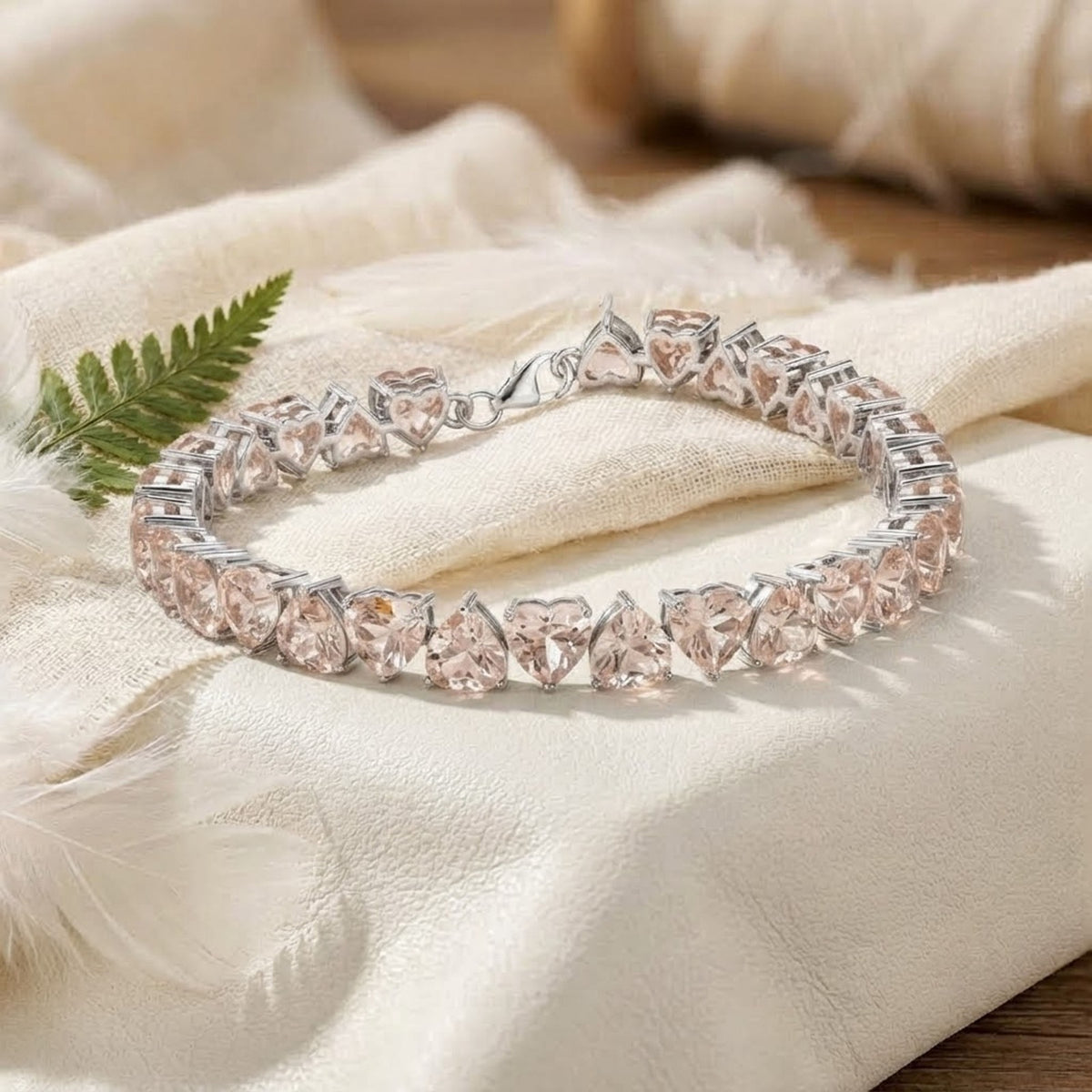 Lab-Grown Morganite Heart Cut Tennis Bracelet in 925 Sterling Silver Women