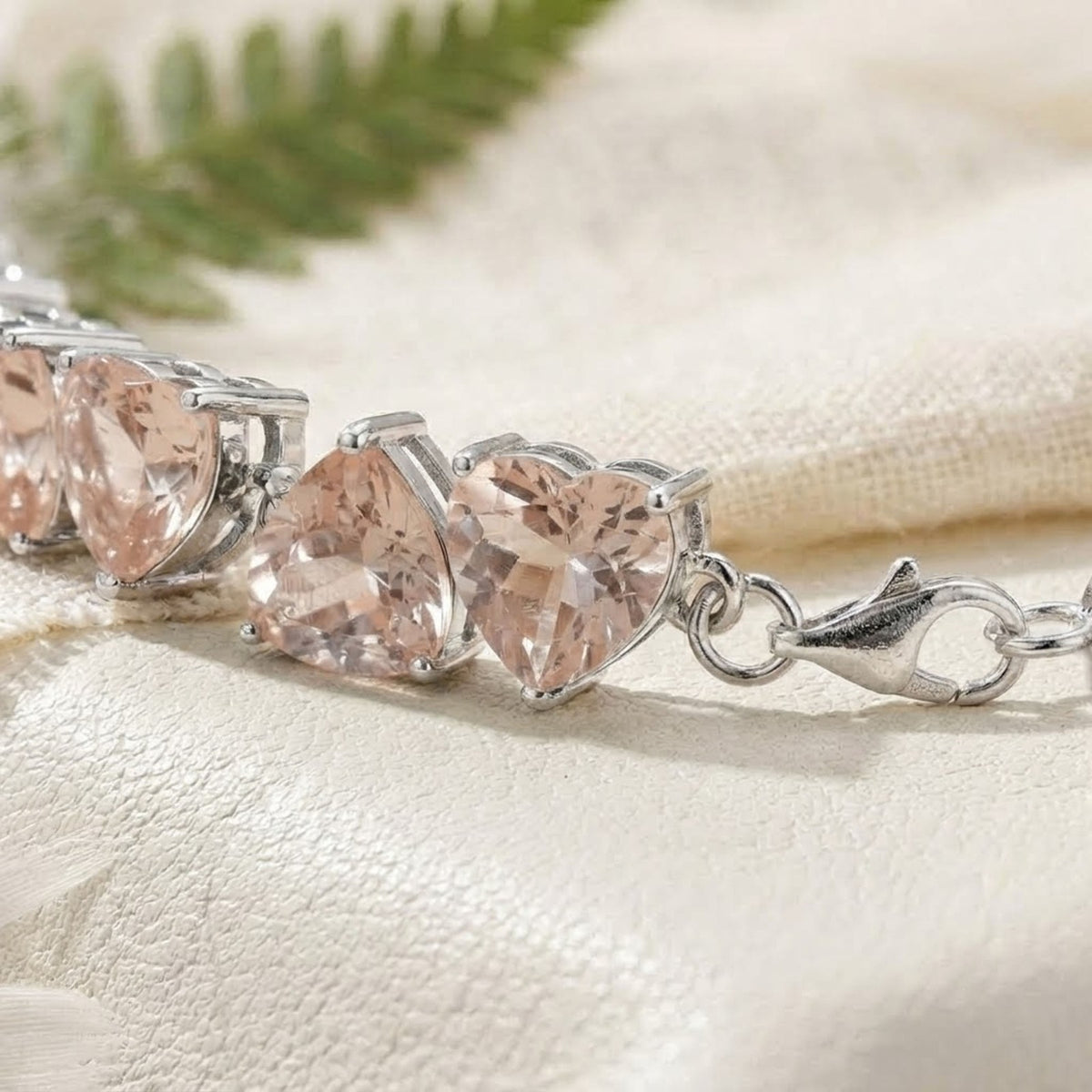 Lab-Grown Morganite Heart Cut Tennis Bracelet in 925 Sterling Silver Women