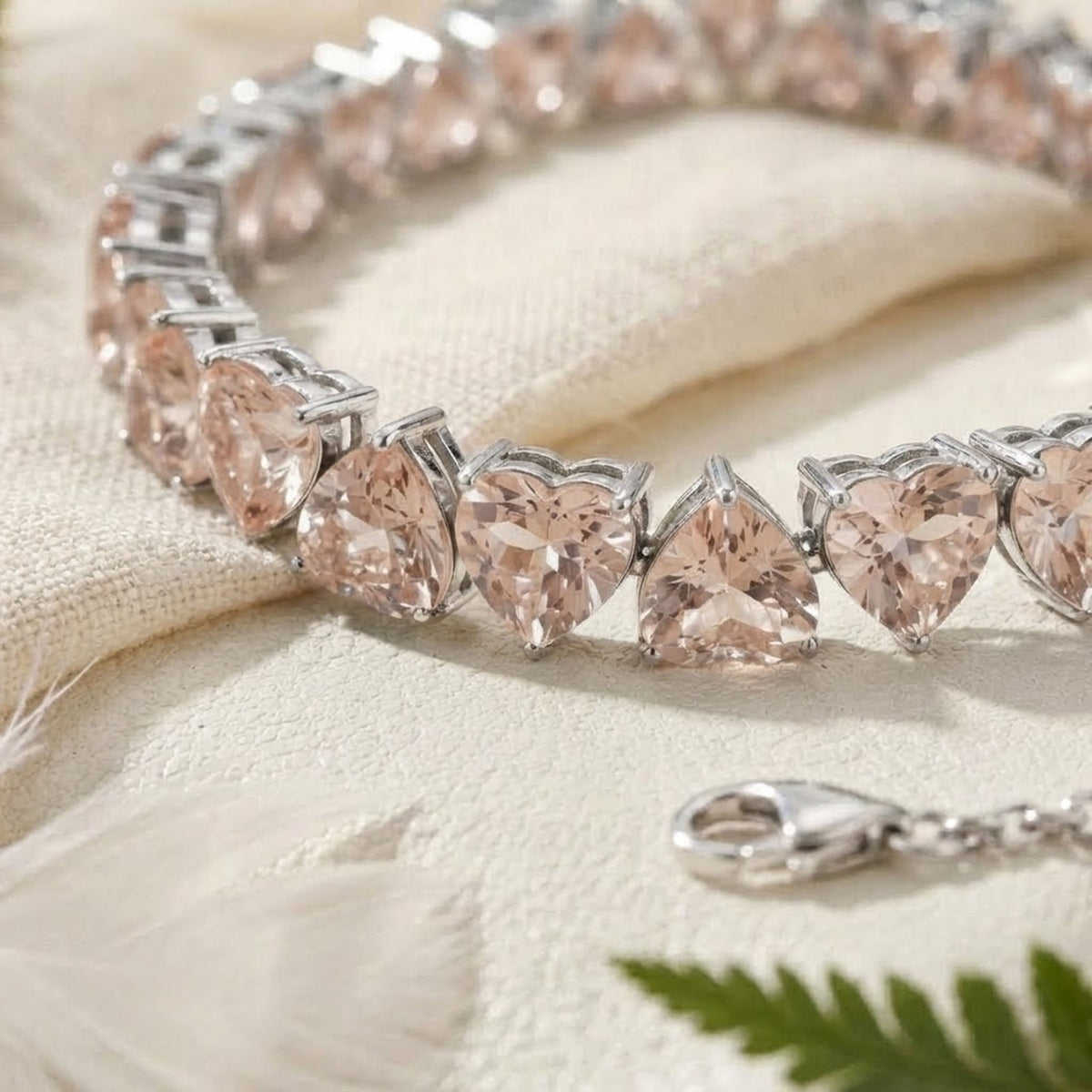 Lab-Grown Morganite Heart Cut Tennis Bracelet in 925 Sterling Silver Women