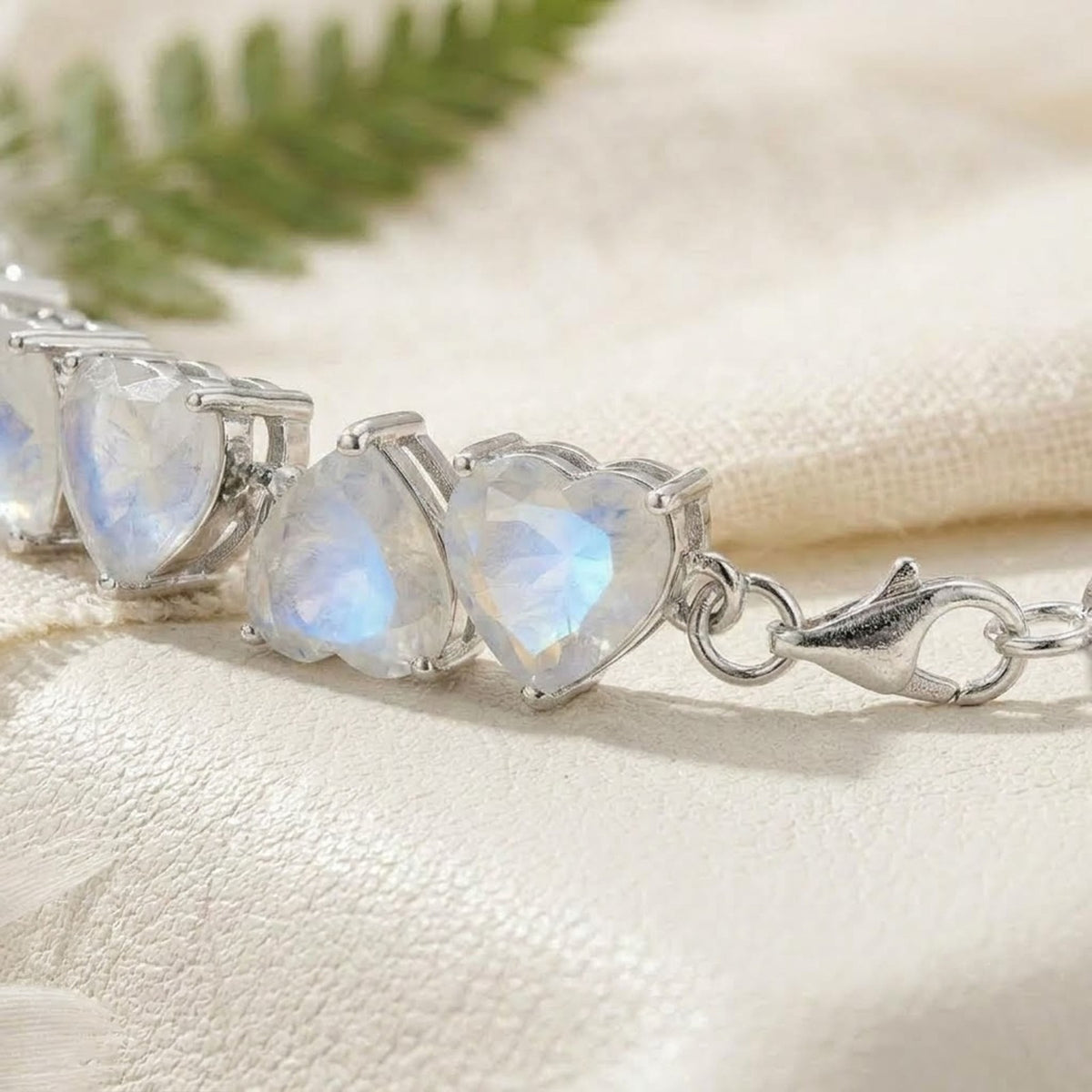 Natural Moonstone Heart Cut Tennis Bracelet in 925 Sterling Silver Women