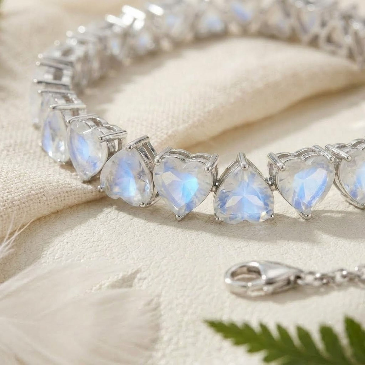 Natural Moonstone Heart Cut Tennis Bracelet in 925 Sterling Silver Women