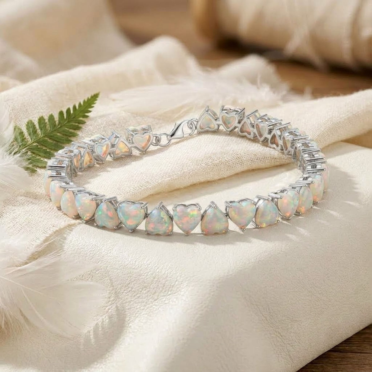 Natural Opal Heart Cut Tennis Bracelet in 925 Sterling Silver Women