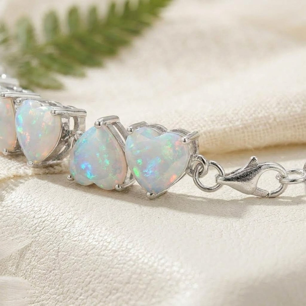 Natural Opal Heart Cut Tennis Bracelet in 925 Sterling Silver Women