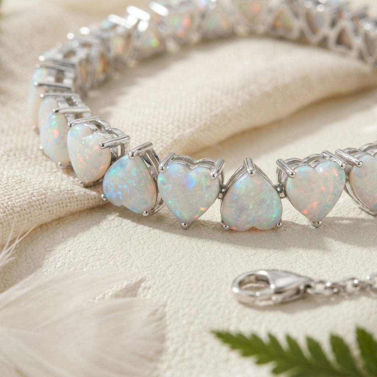 Natural Opal Heart Cut Tennis Bracelet in 925 Sterling Silver Women