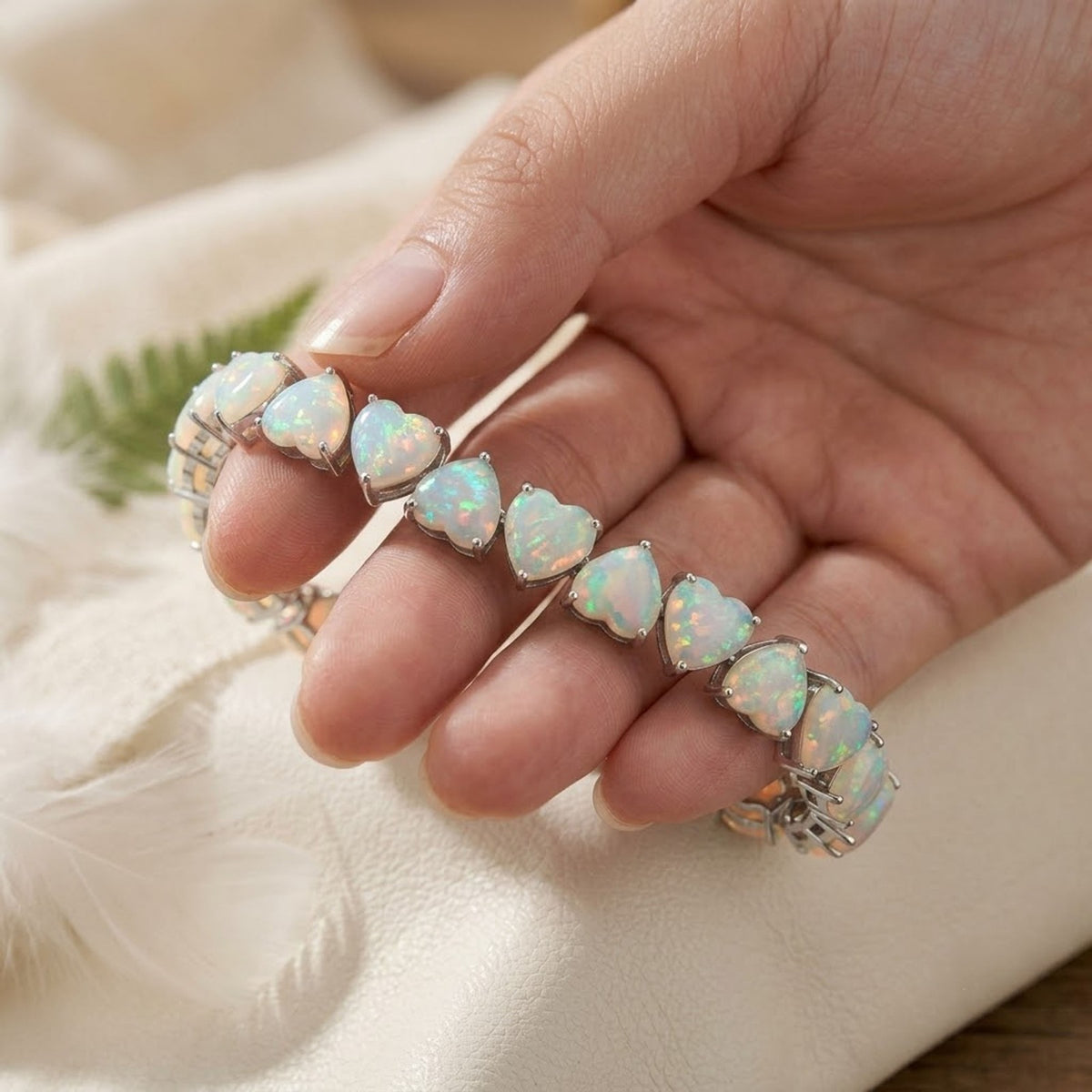 Natural Opal Heart Cut Tennis Bracelet in 925 Sterling Silver Women